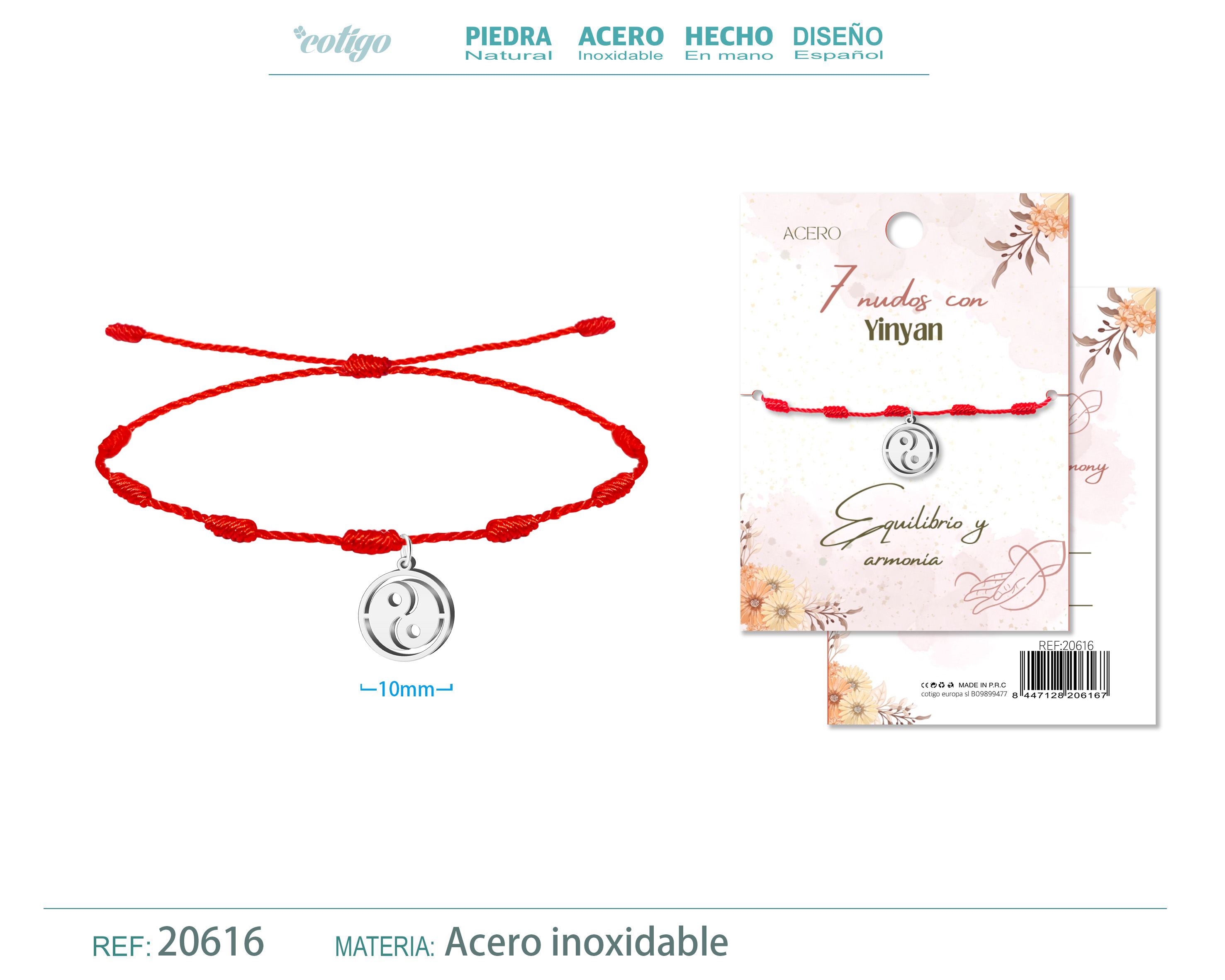 PULSERA 7 NUDOS CON YINYAN COLOR PLATEADO