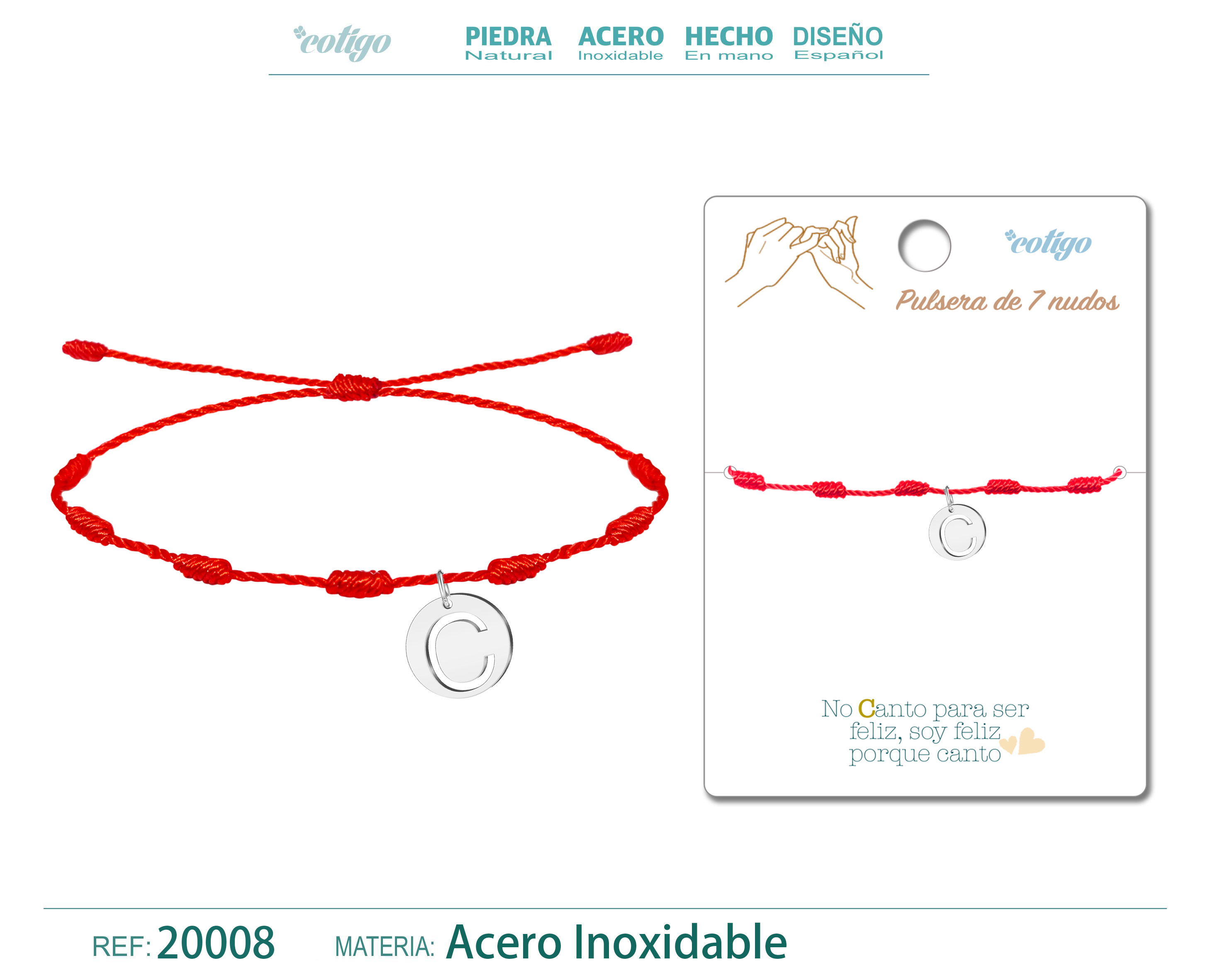 PULSERA 7 NUDOS CON LETRA C COLOR PLATEADO