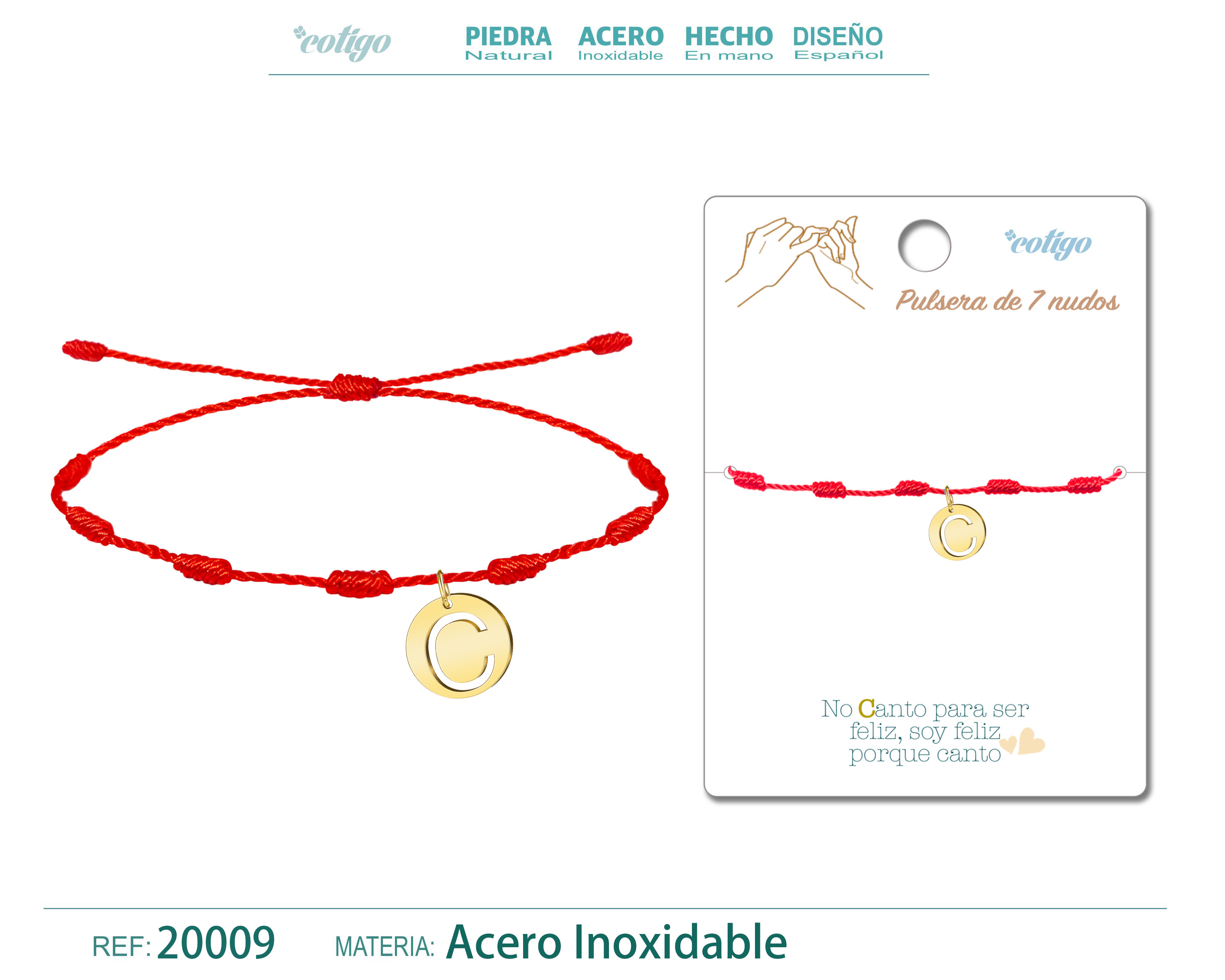 PULSERA 7 NUDOS CON LETRA C COLOR DORADO