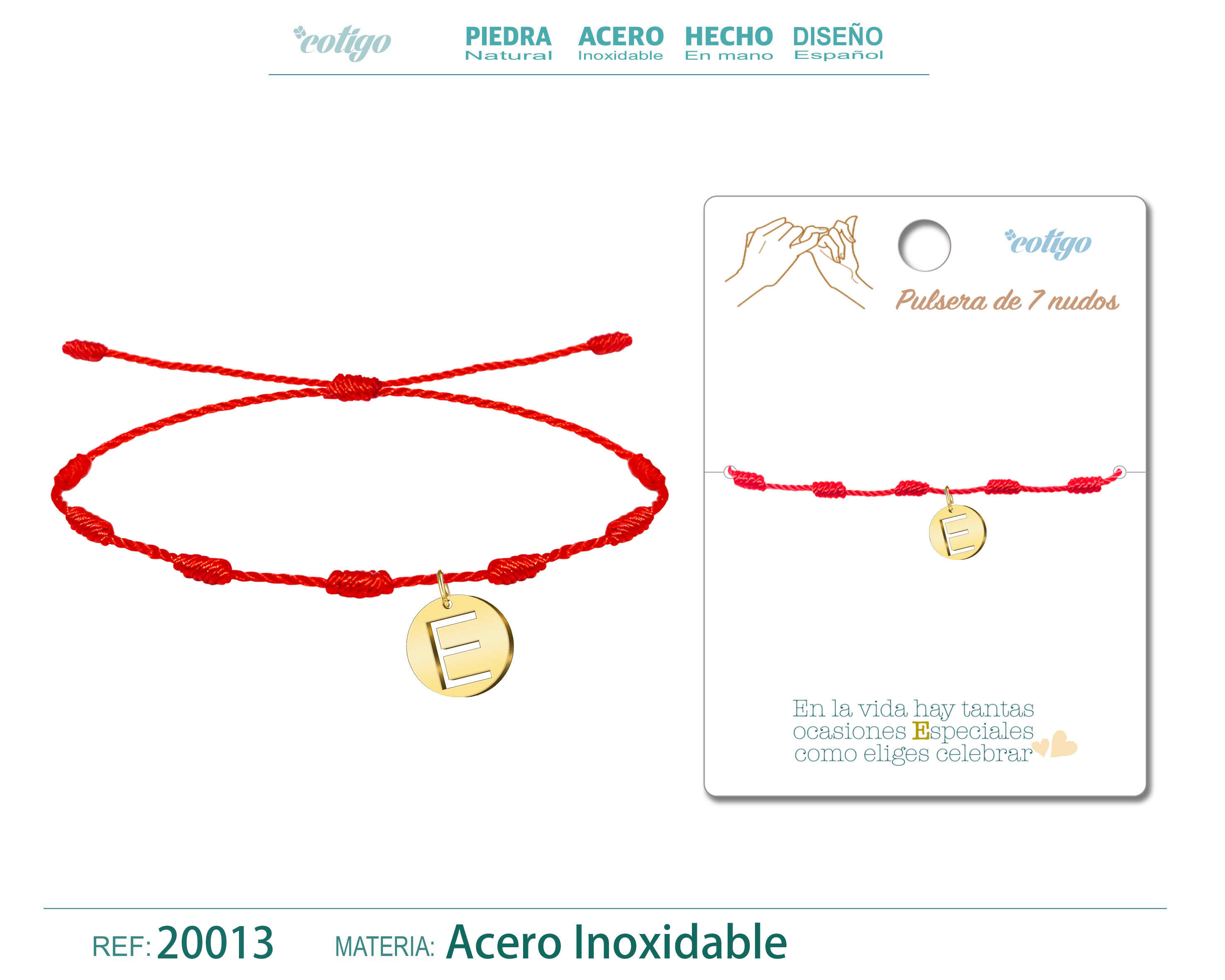 PULSERA 7 NUDOS CON LETRA E COLOR DORADO
