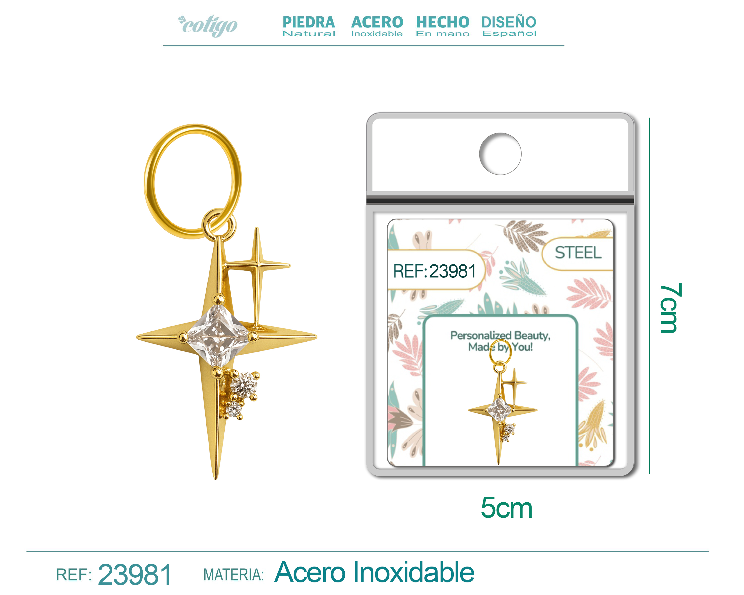CHARM DE COBRE CHAPADO ORO 14K CON CIRCONITA