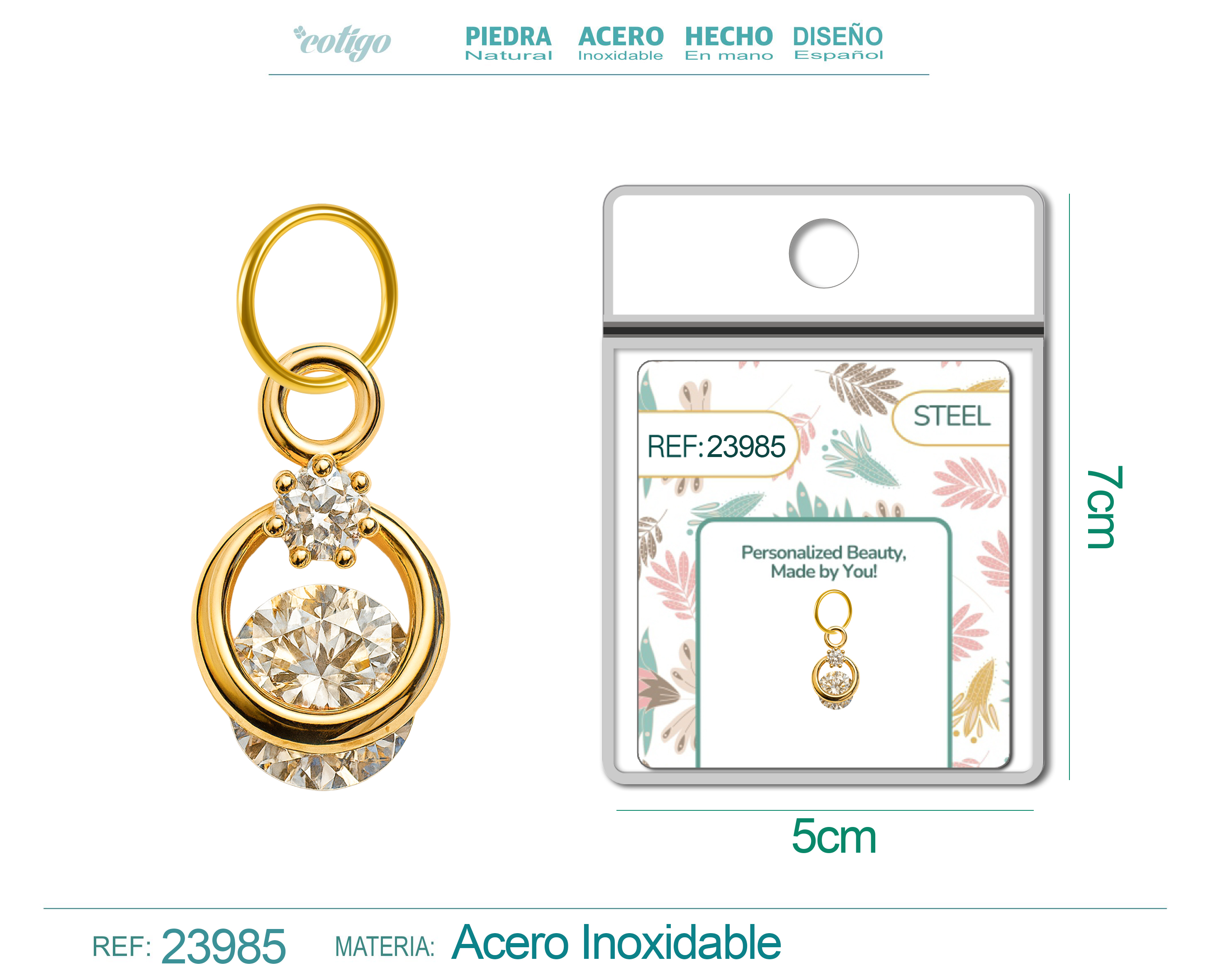 CHARM DE COBRE CHAPADO ORO 14K CON CIRCONITA