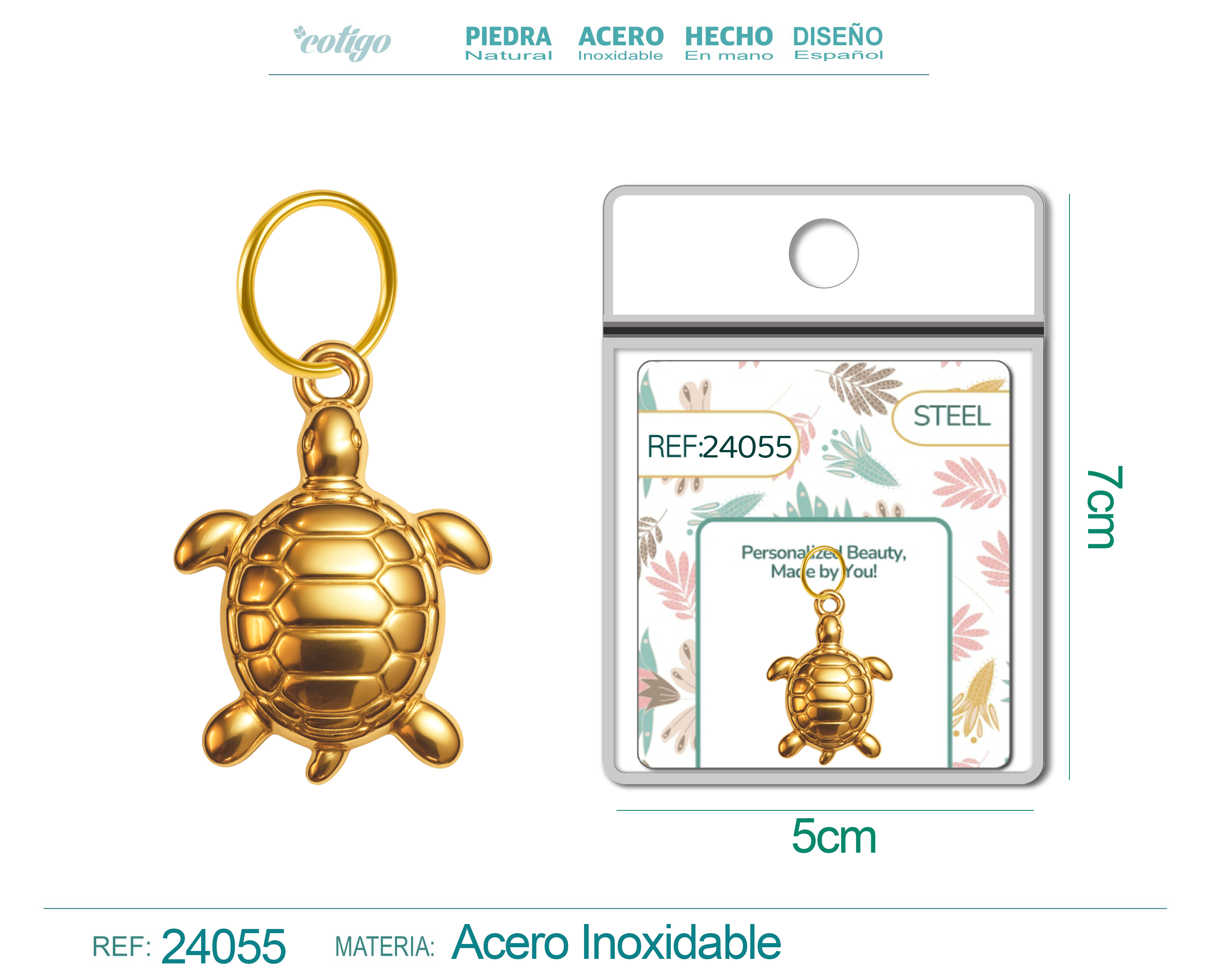 CHARM ACERO DORADO CHAPADO ORO 14 K