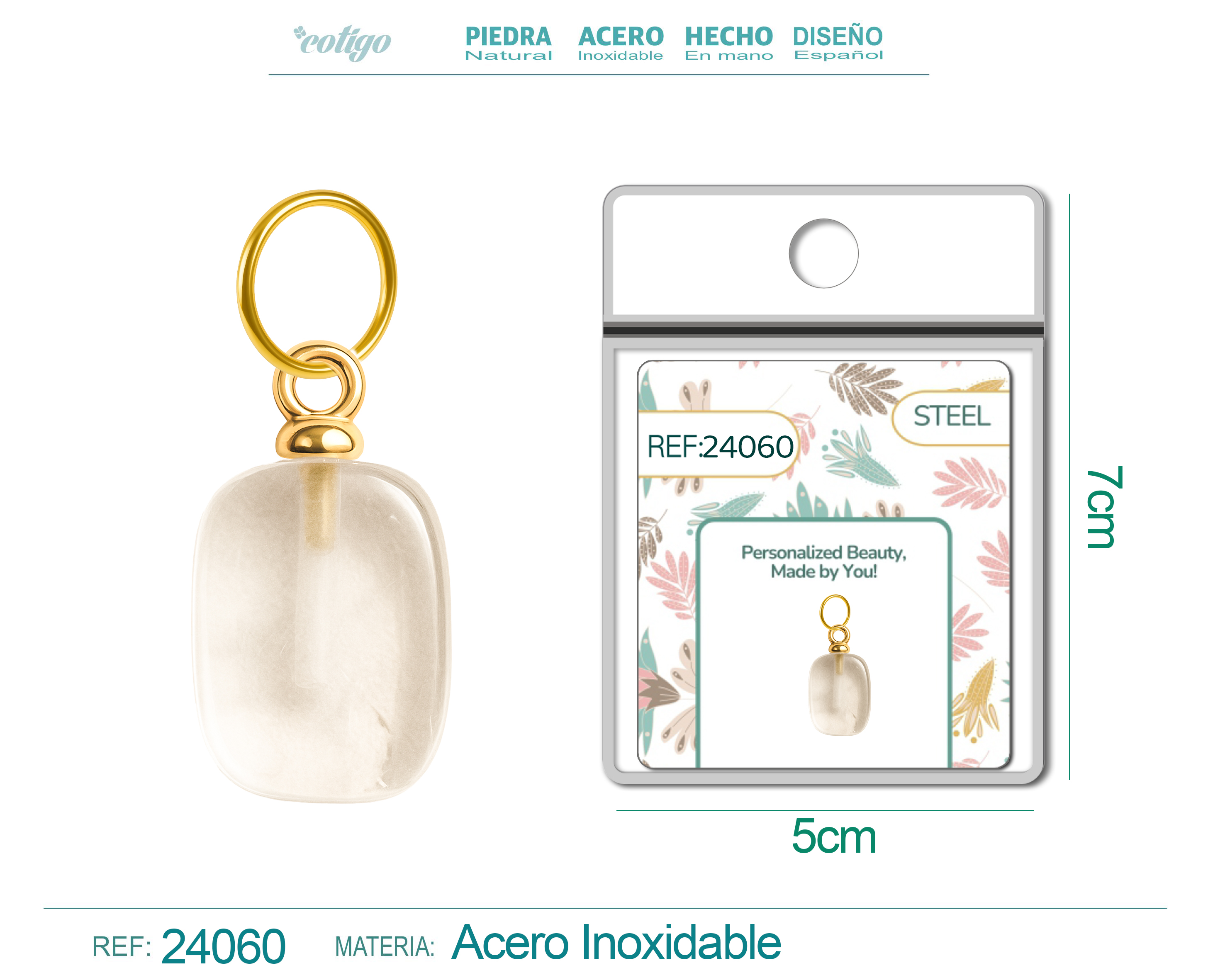 CHARM ACERO DORADO CHAPADO ORO 14 K