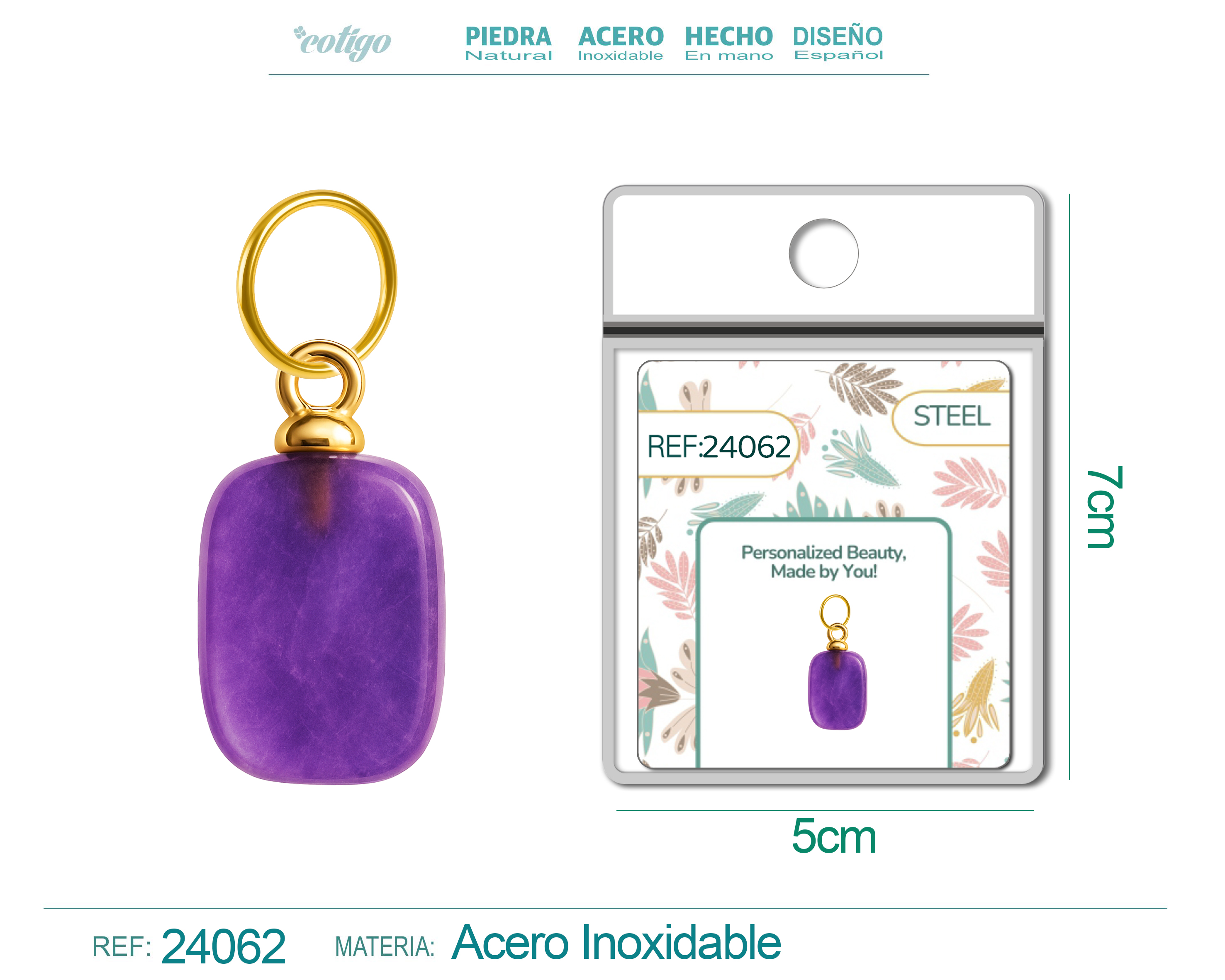 CHARM ACERO DORADO CHAPADO ORO 14 K