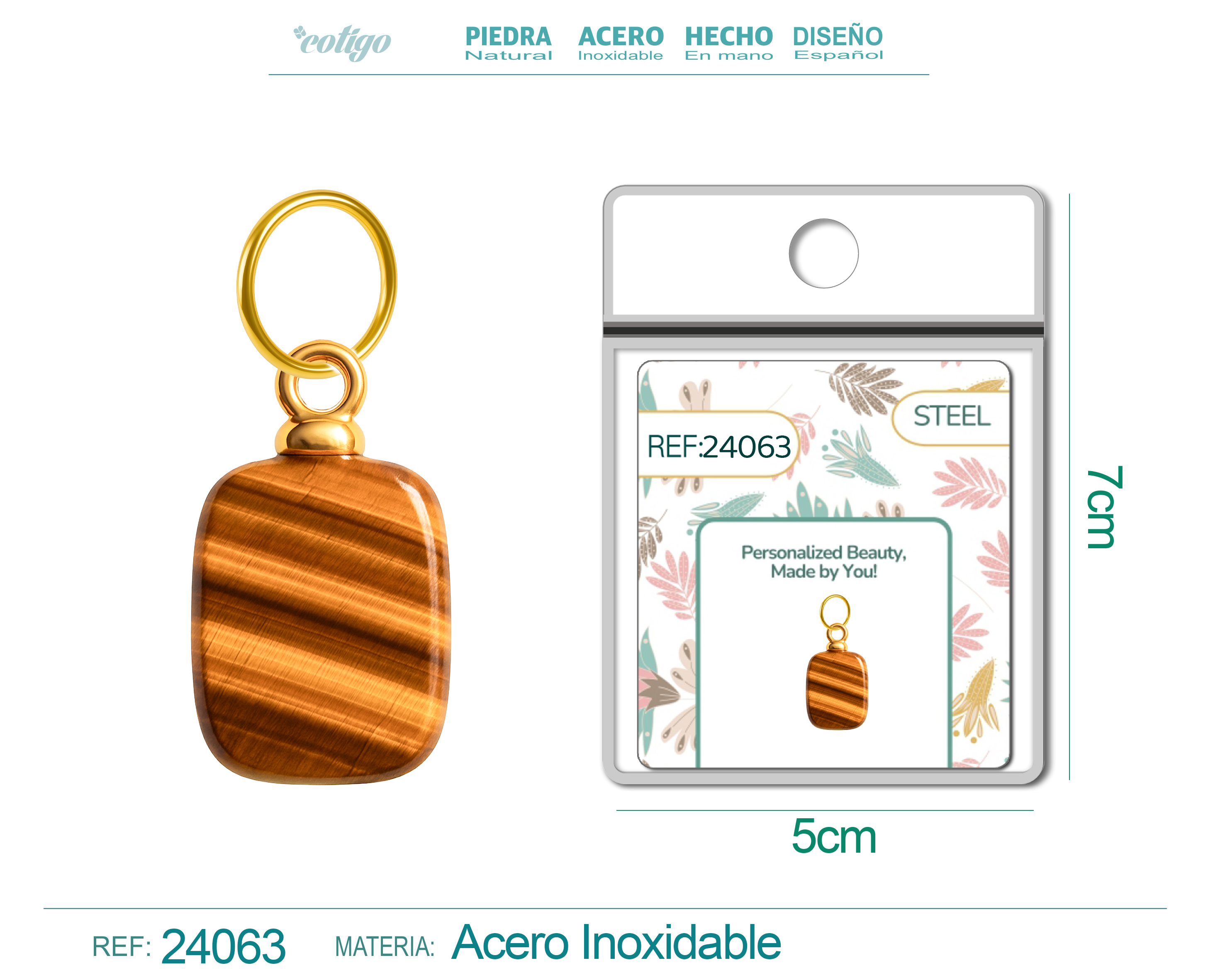 CHARM ACERO DORADO CHAPADO ORO 14 K