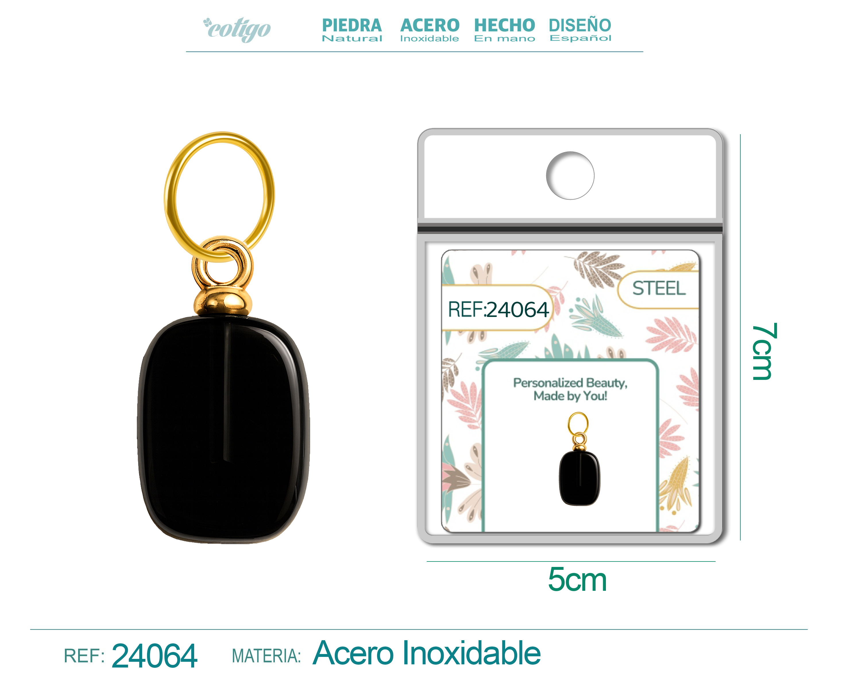 CHARM ACERO DORADO CHAPADO ORO 14 K