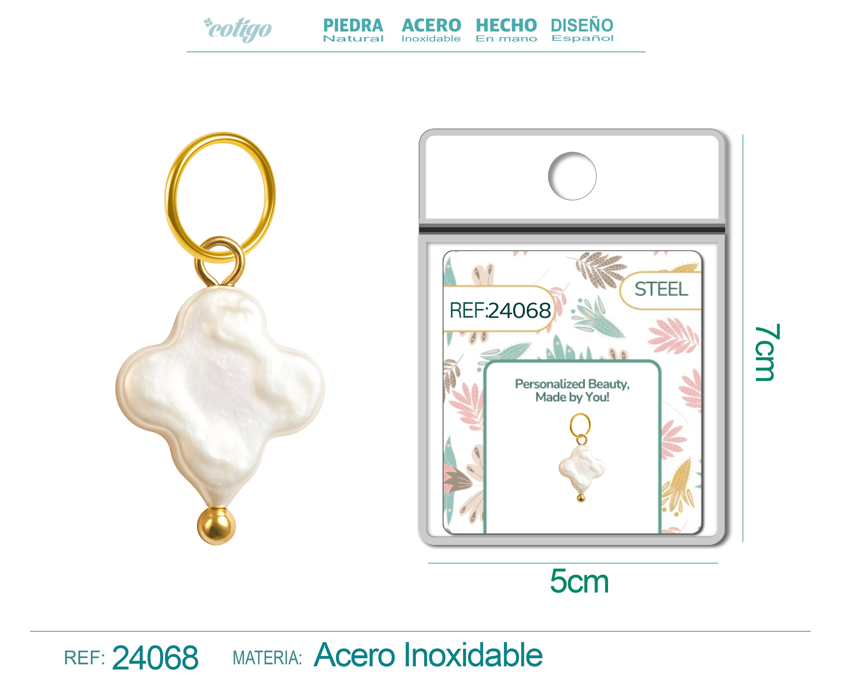 CHARM ACERO DORADO CHAPADO ORO 14 K