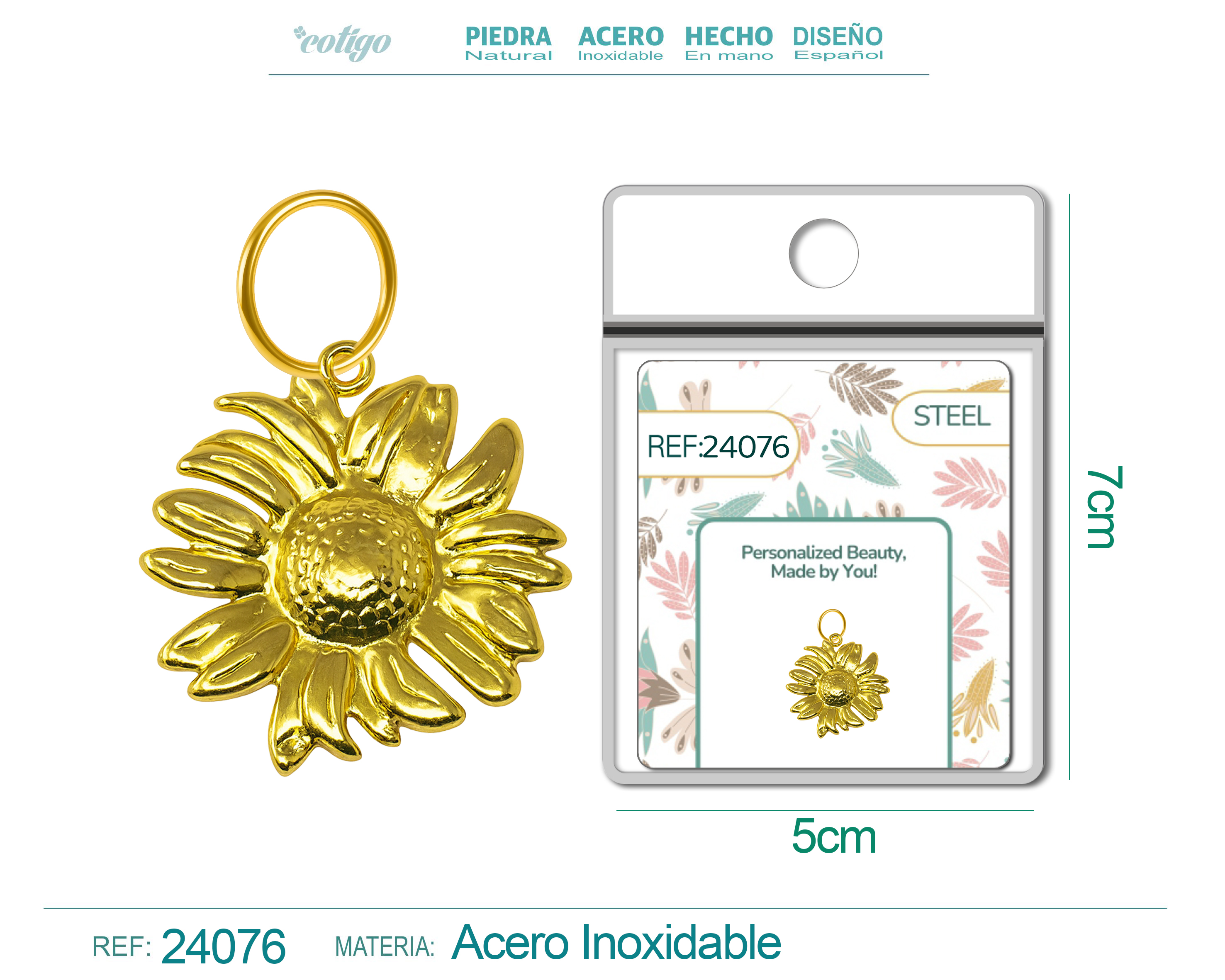 CHARM ACERO DORADO CHAPADO ORO 14 K