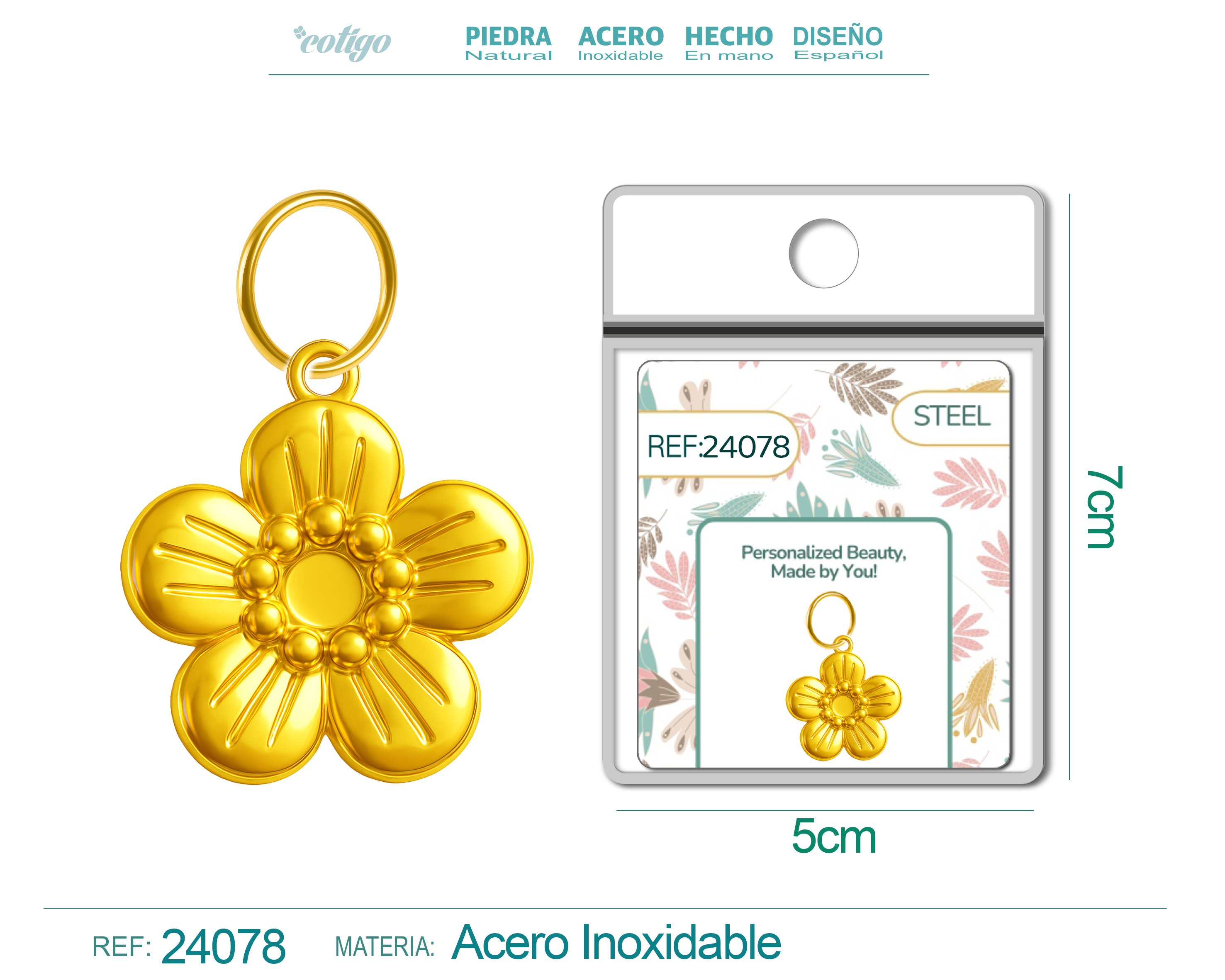 CHARM ACERO DORADO CHAPADO ORO 14 K