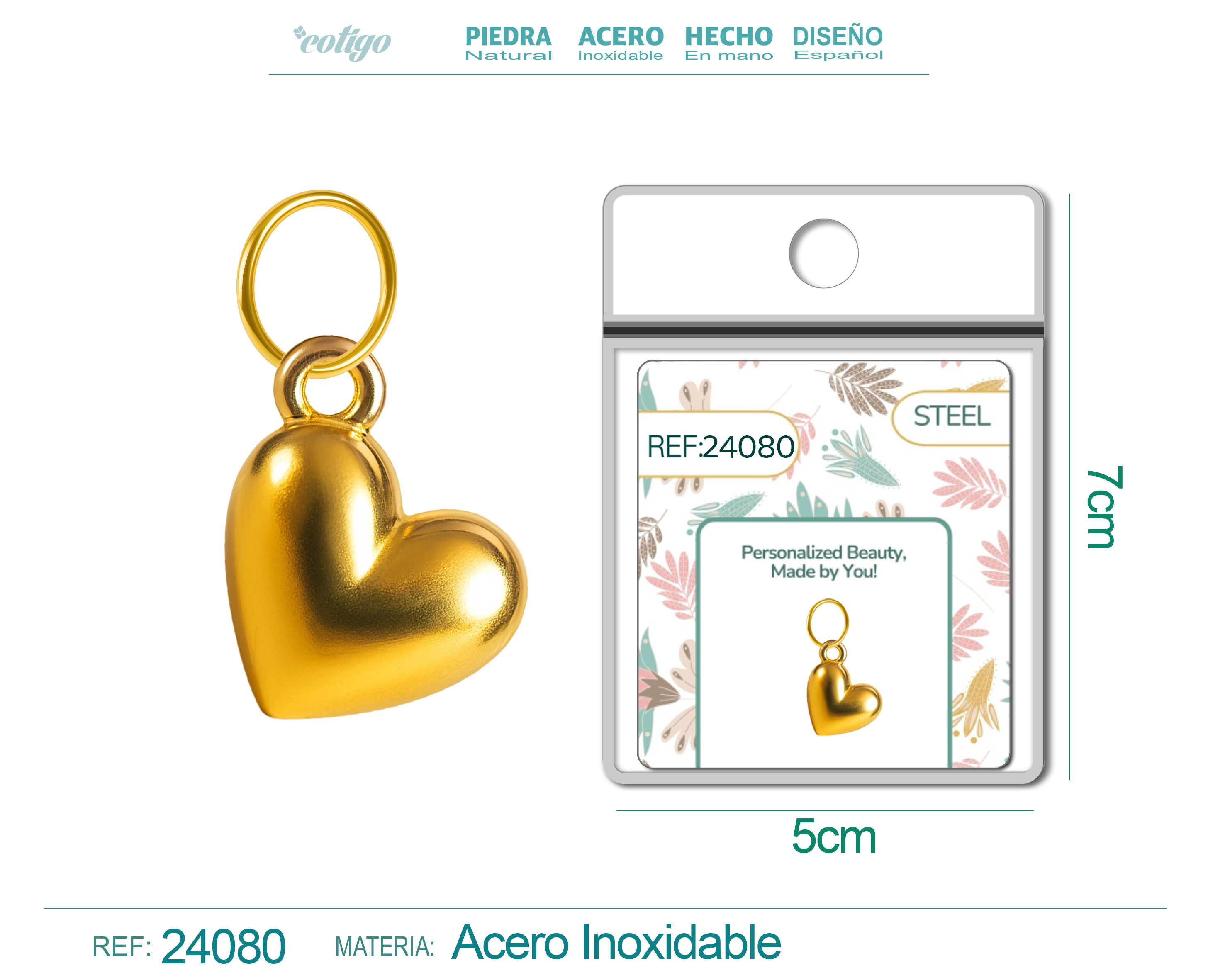 CHARM ACERO DORADO CHAPADO ORO 14 K