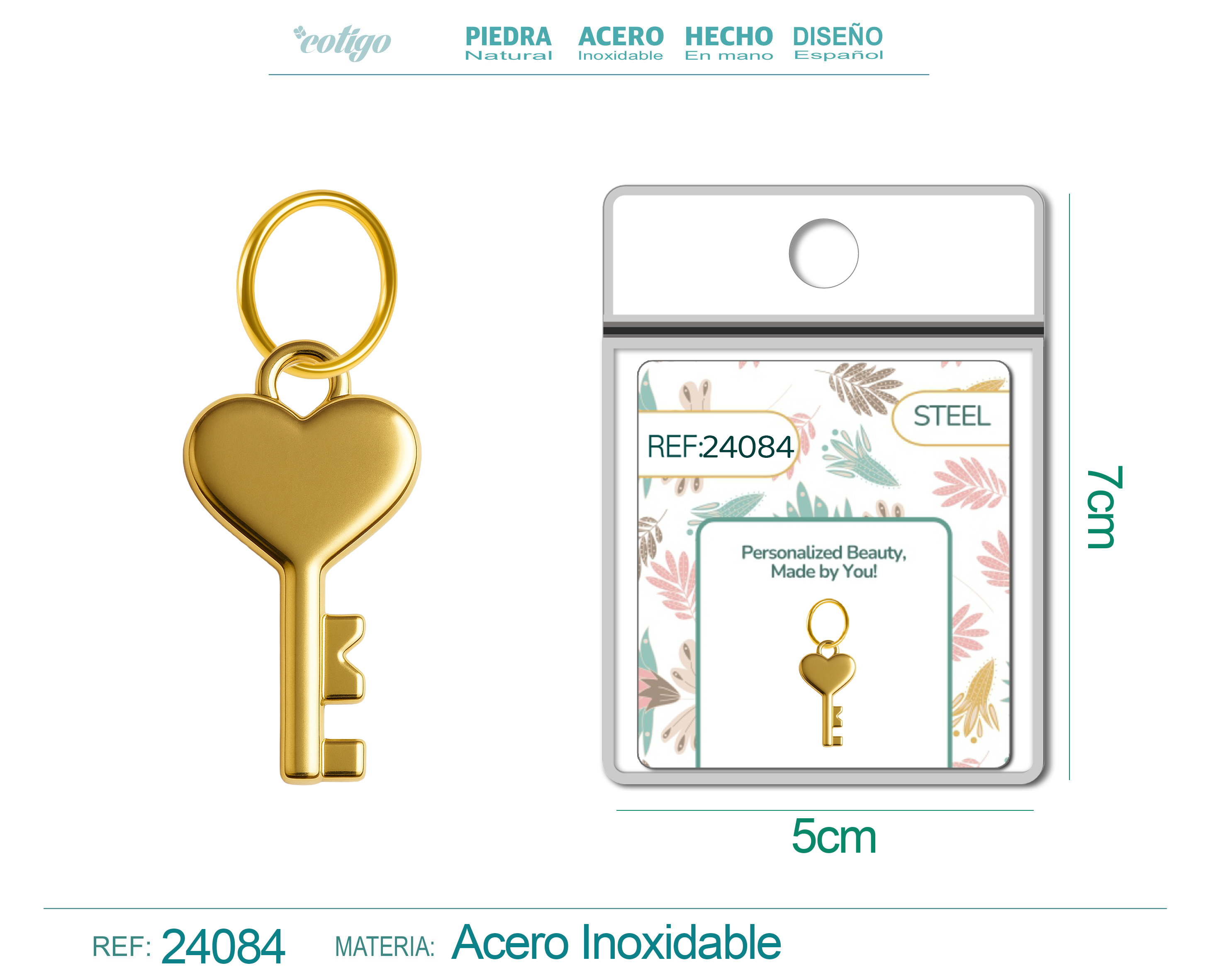 CHARM ACERO DORADO CHAPADO ORO 14 K