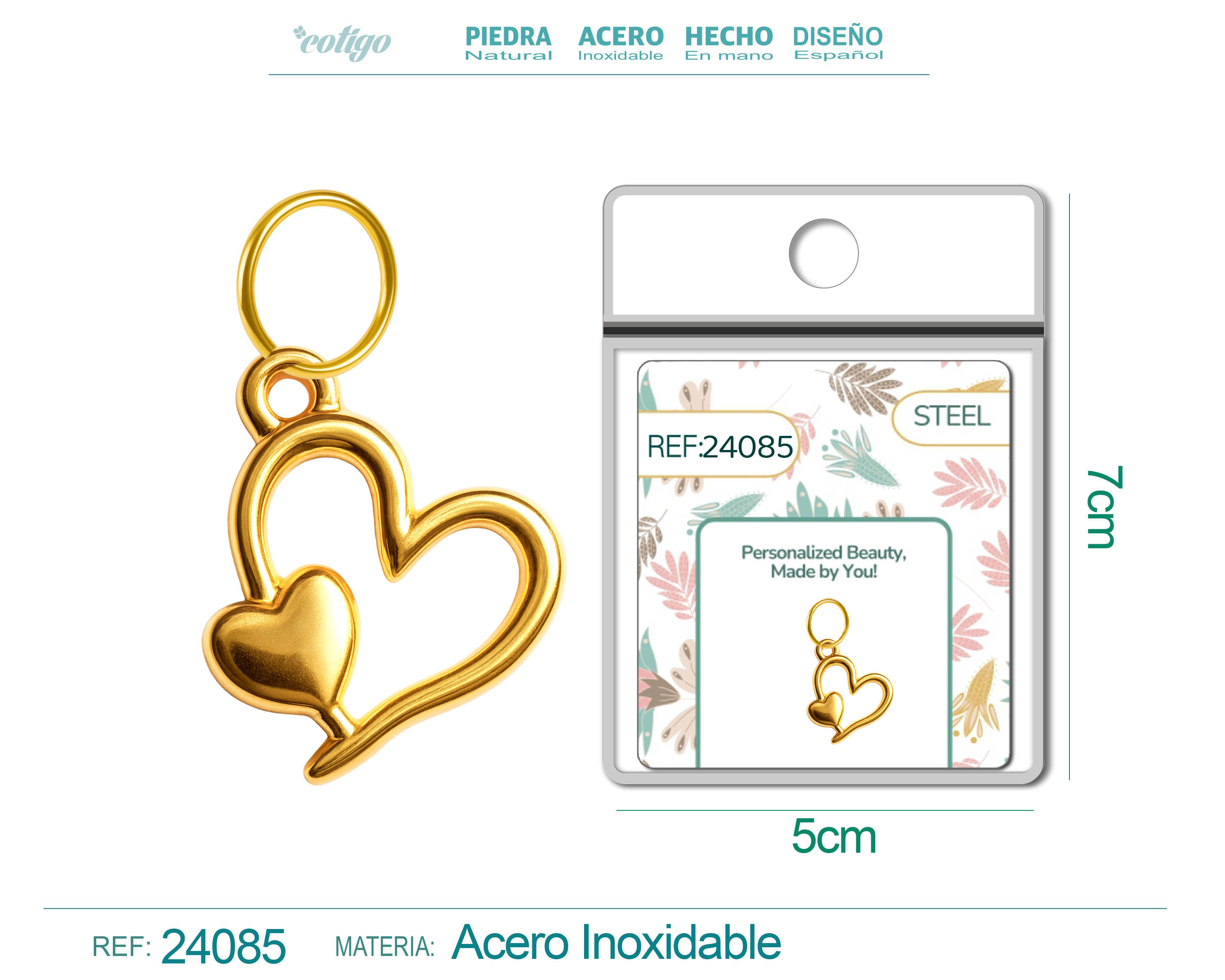 CHARM ACERO DORADO CHAPADO ORO 14 K