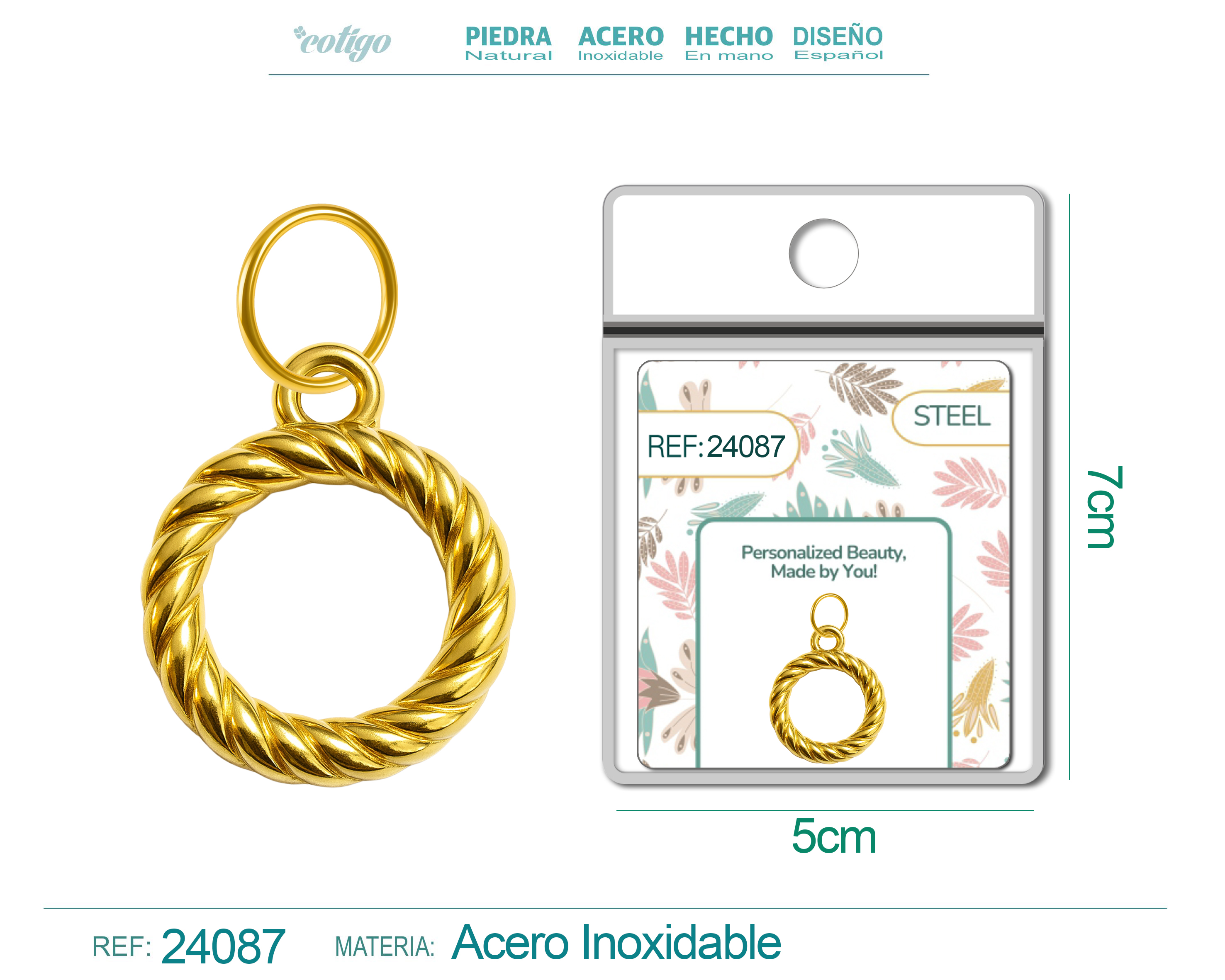 CHARM ACERO DORADO CHAPADO ORO 14 K