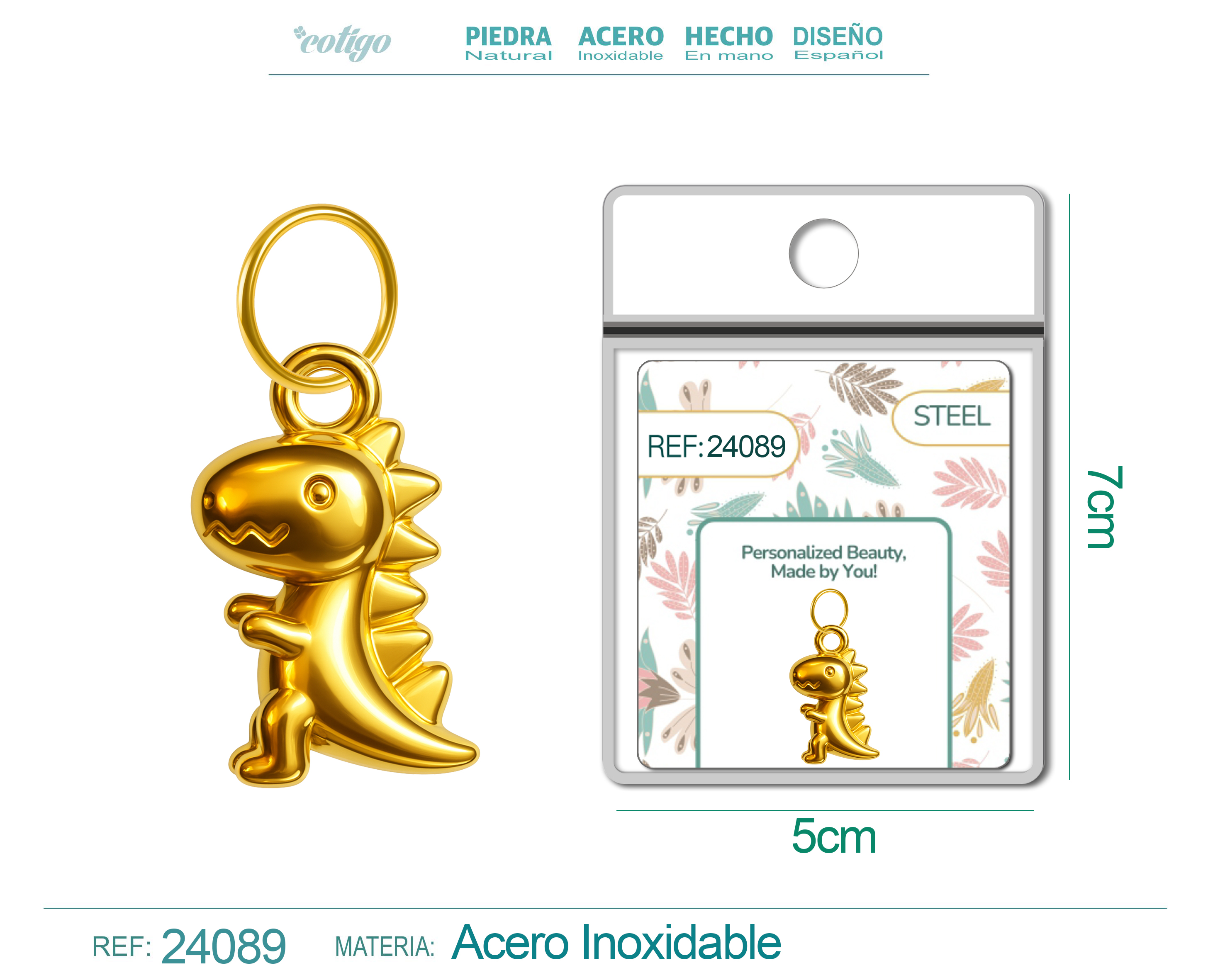 CHARM ACERO DORADO CHAPADO ORO 14 K