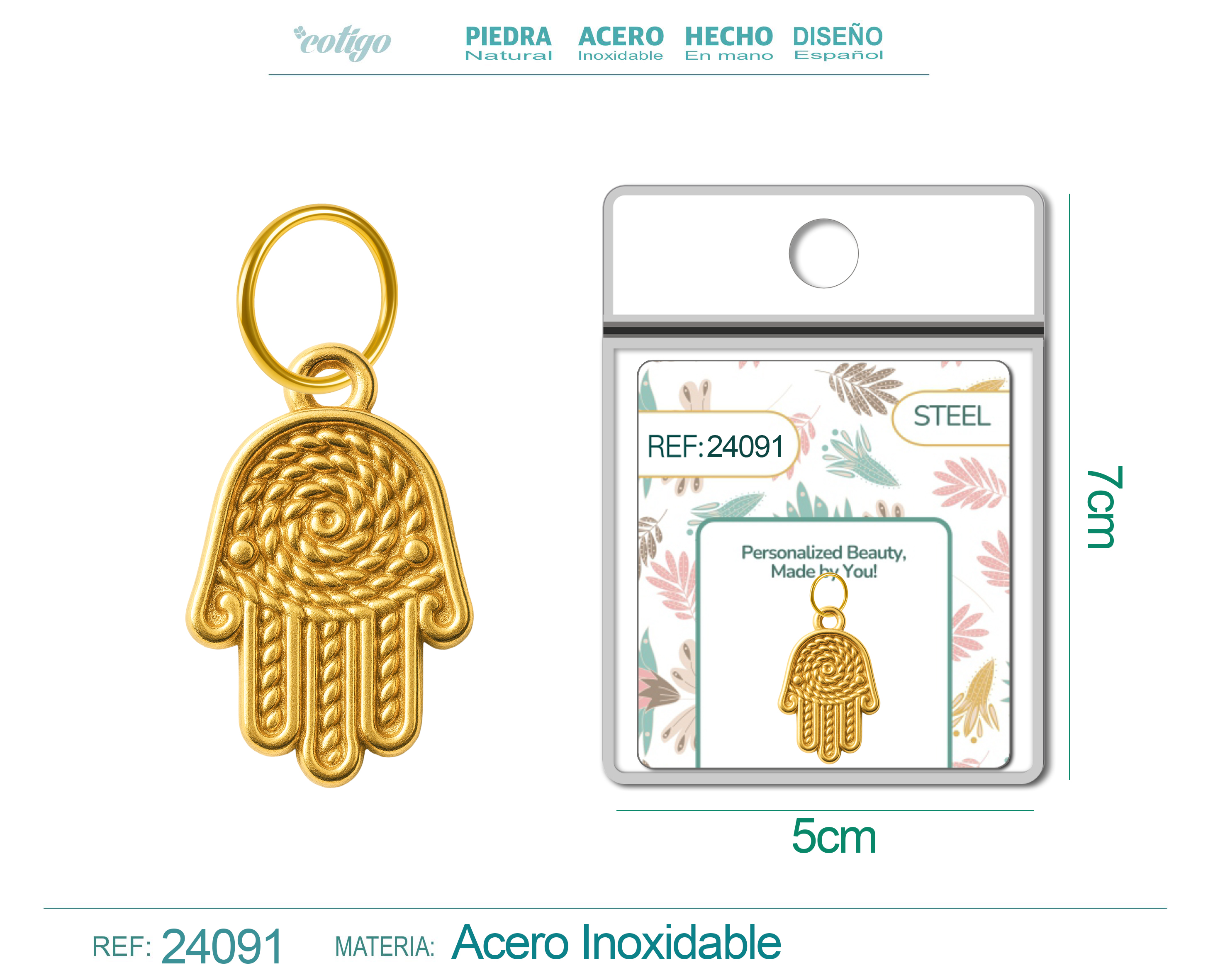 CHARM ACERO DORADO CHAPADO ORO 14 K