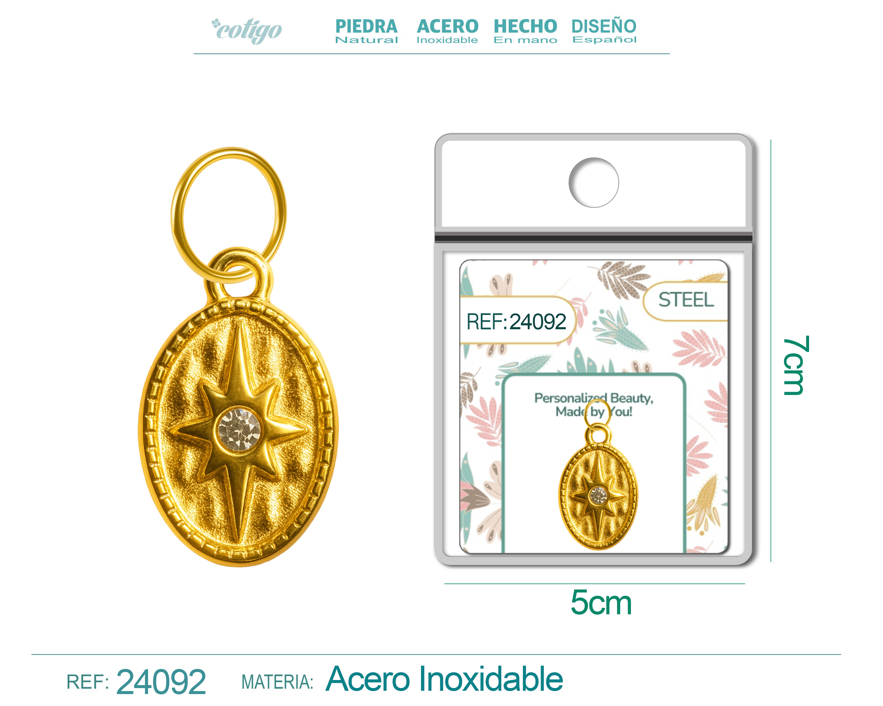 CHARM ACERO DORADO CHAPADO ORO 14 K