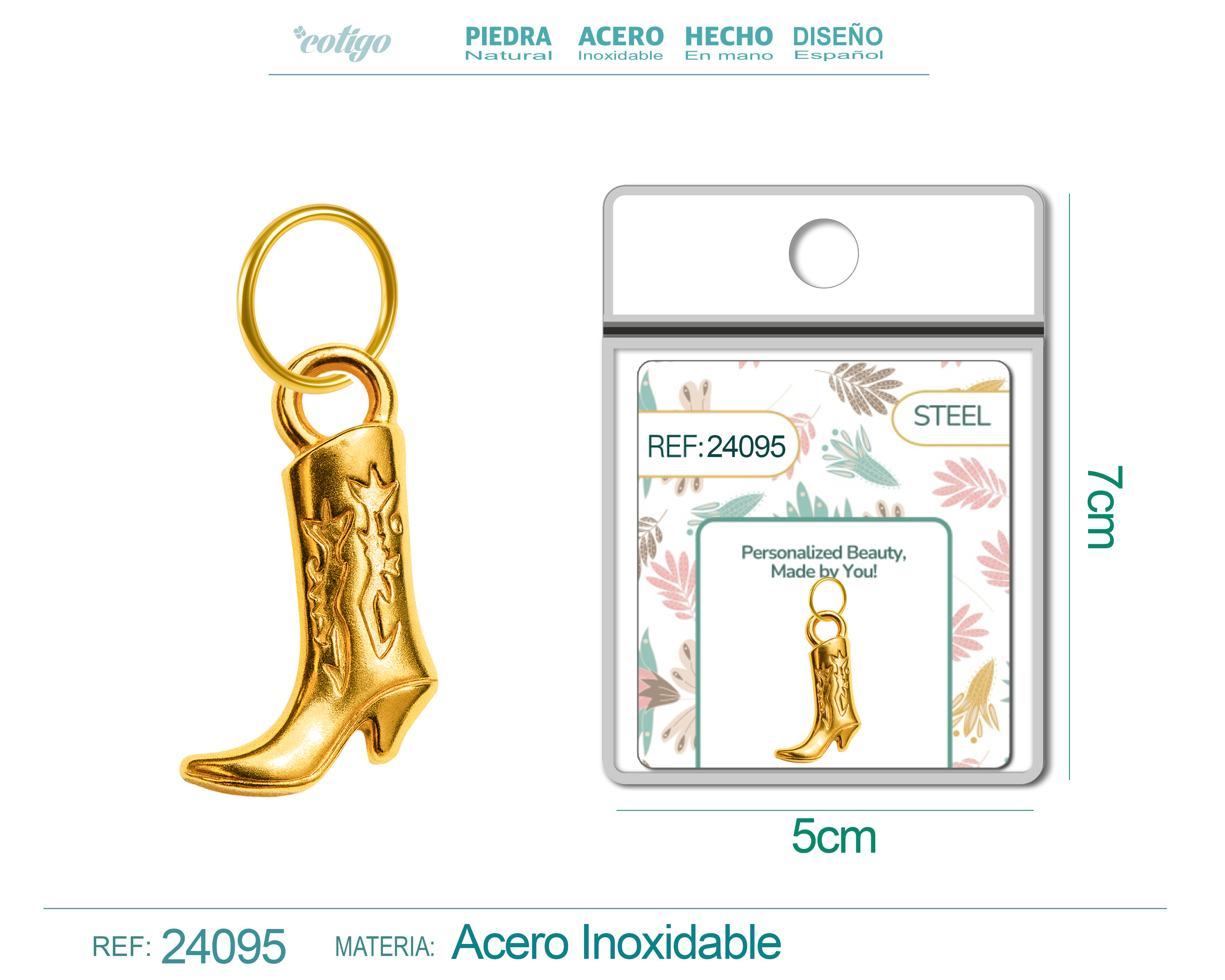 CHARM ACERO DORADO CHAPADO ORO 14 K