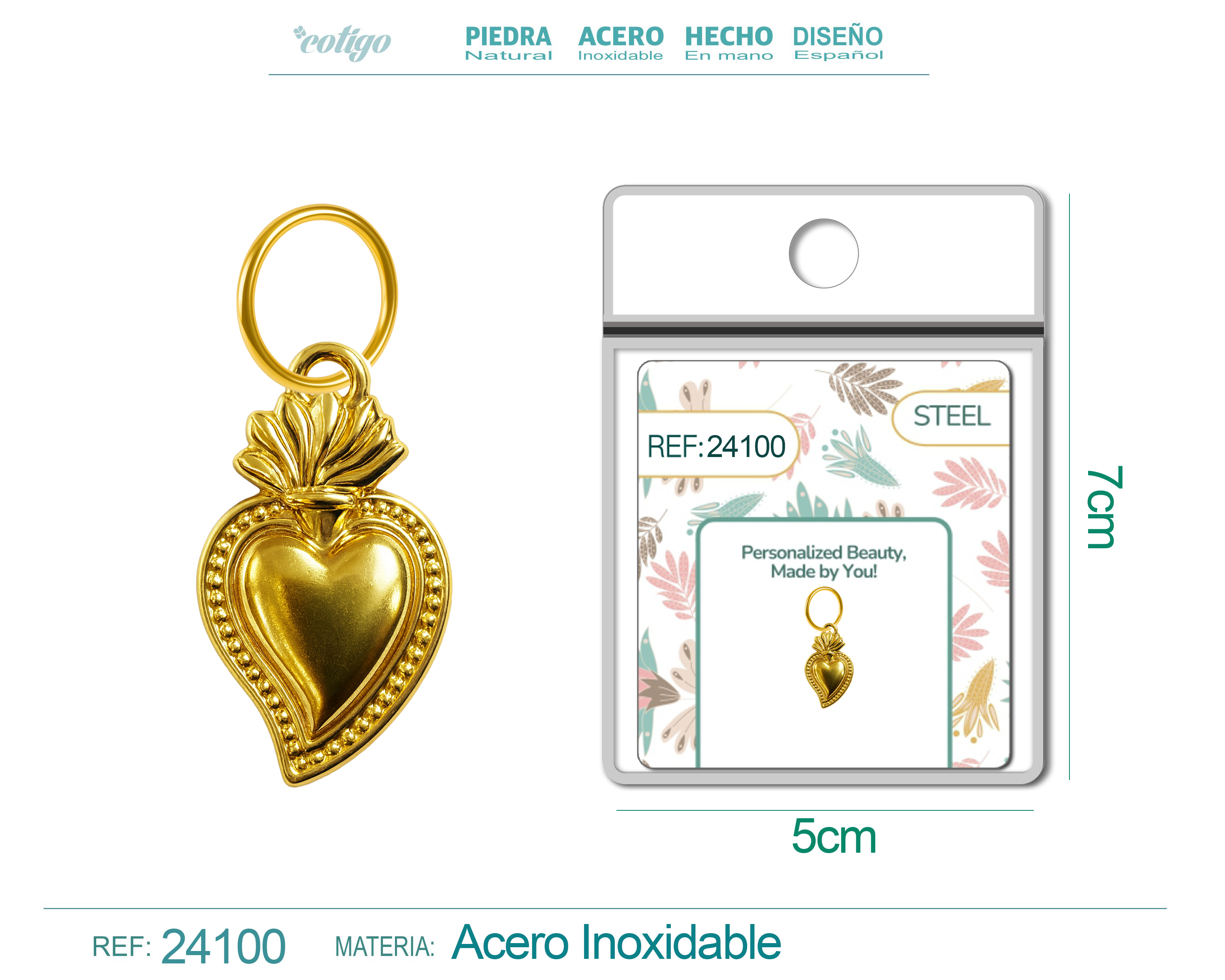 CHARM ACERO DORADO CHAPADO ORO 14 K