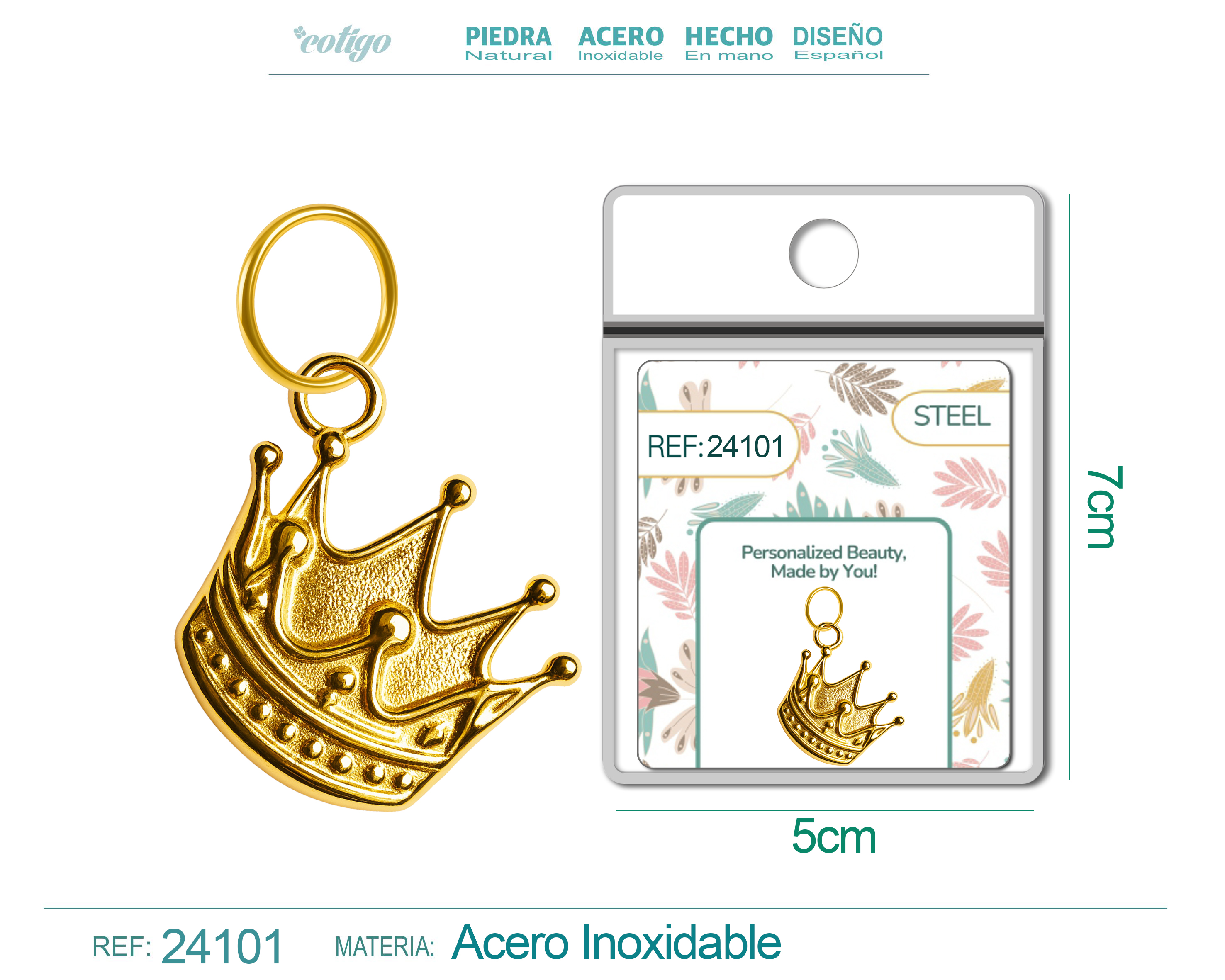 CHARM ACERO DORADO CHAPADO ORO 14 K