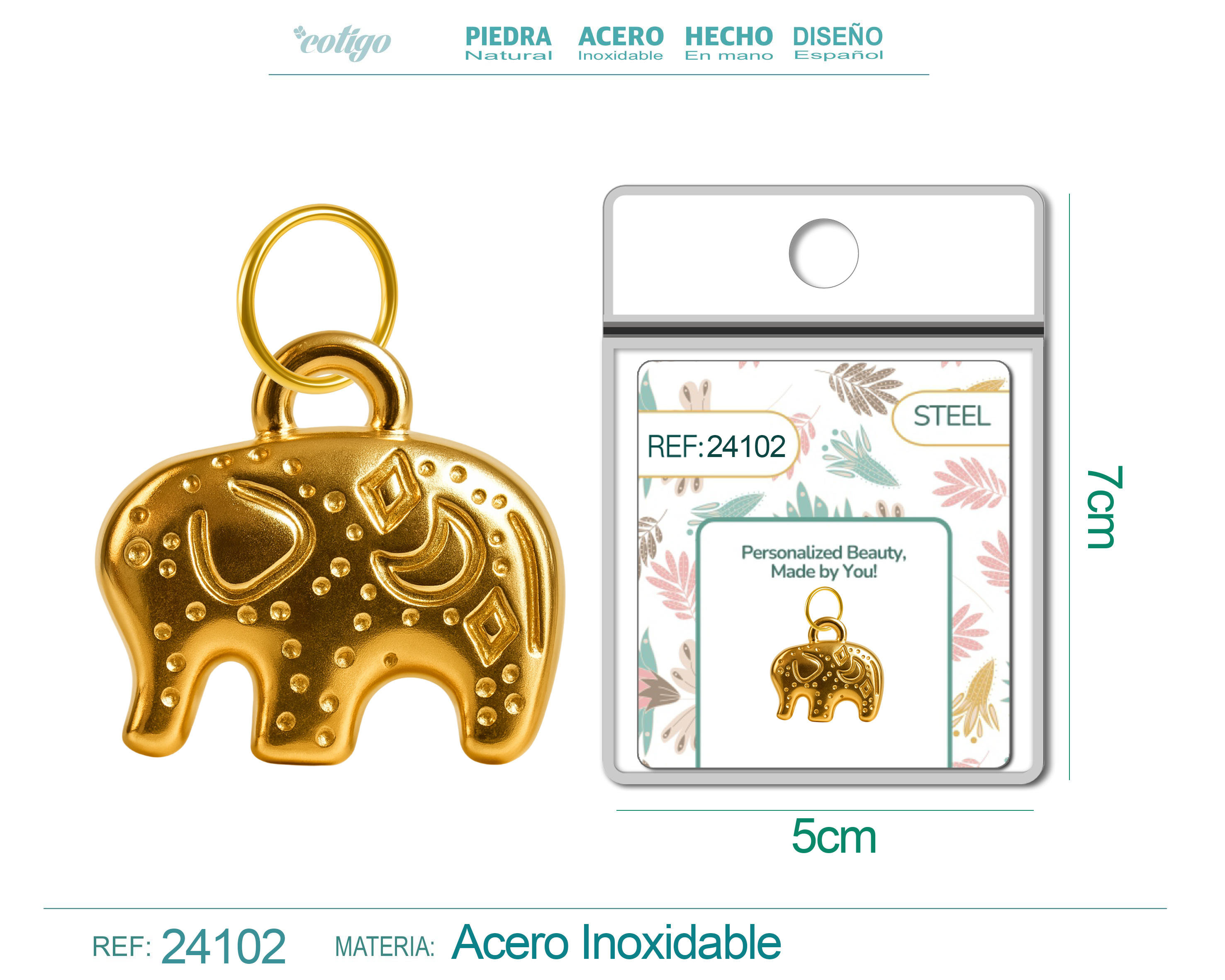 CHARM ACERO DORADO CHAPADO ORO 14 K
