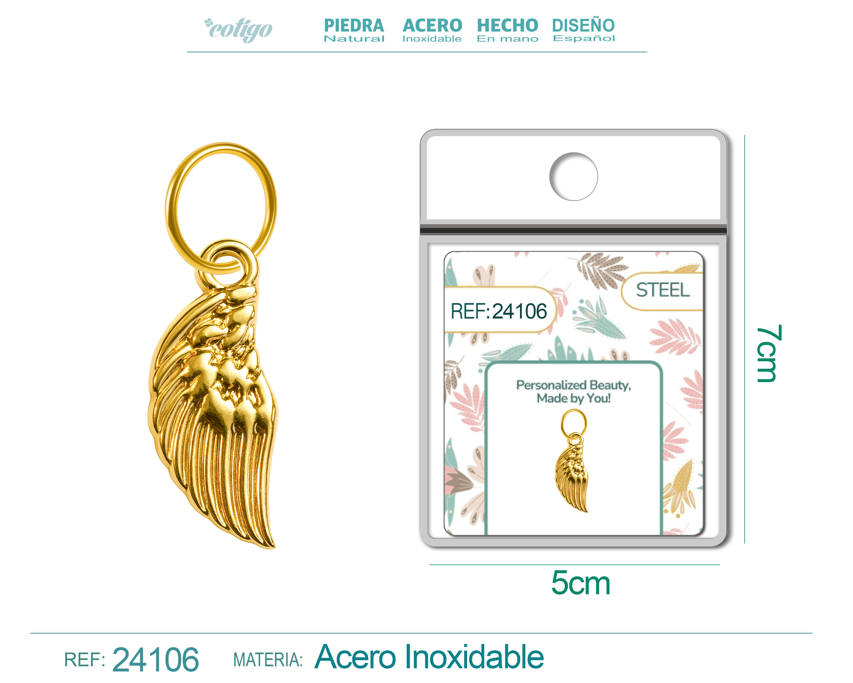 CHARM ACERO DORADO CHAPADO ORO 14 K