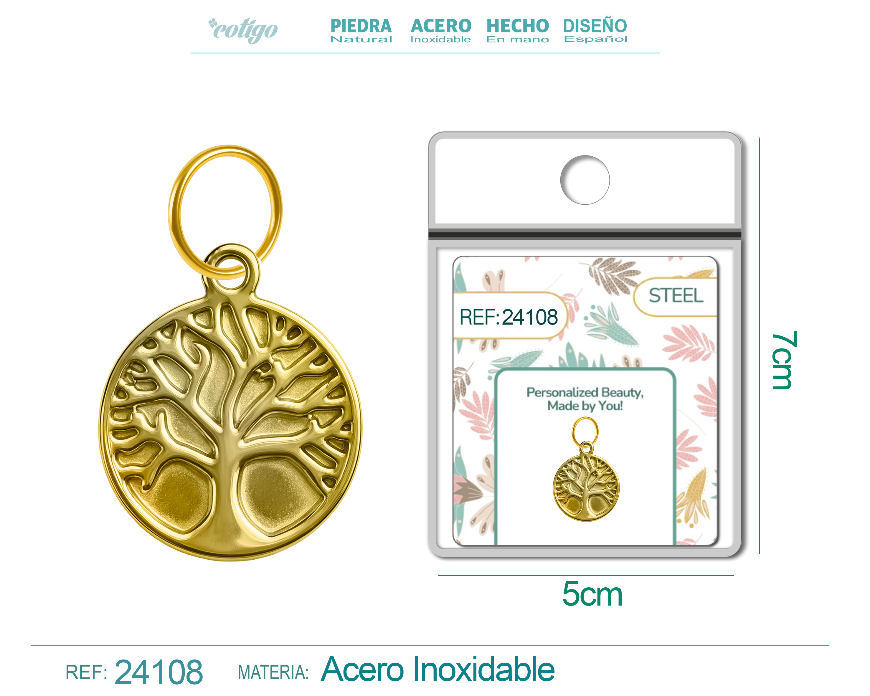 CHARM ACERO DORADO CHAPADO ORO 14 K