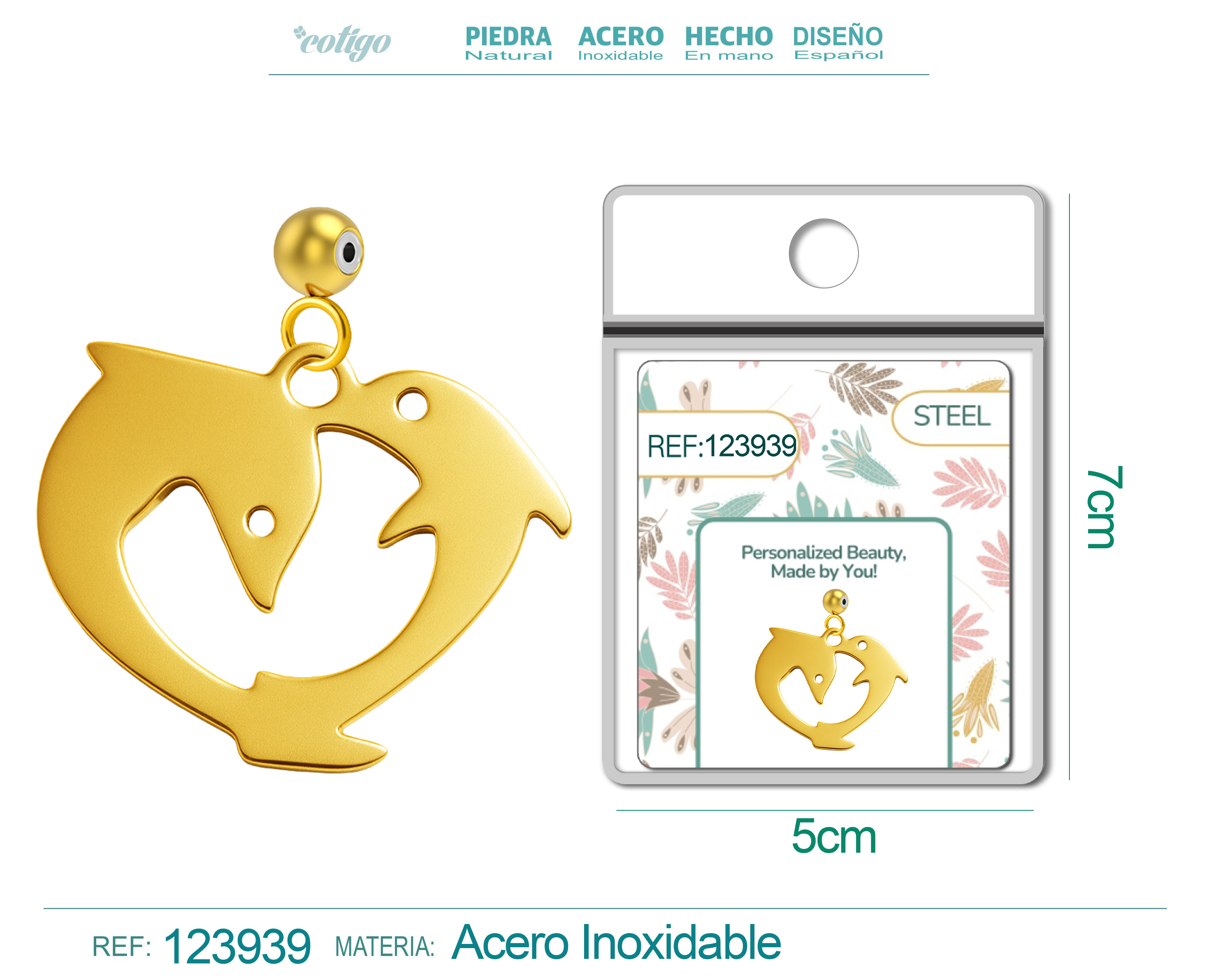CHARM ACERO INOXIDABLE COLOR DORADO -CON BOLA DE GOMA