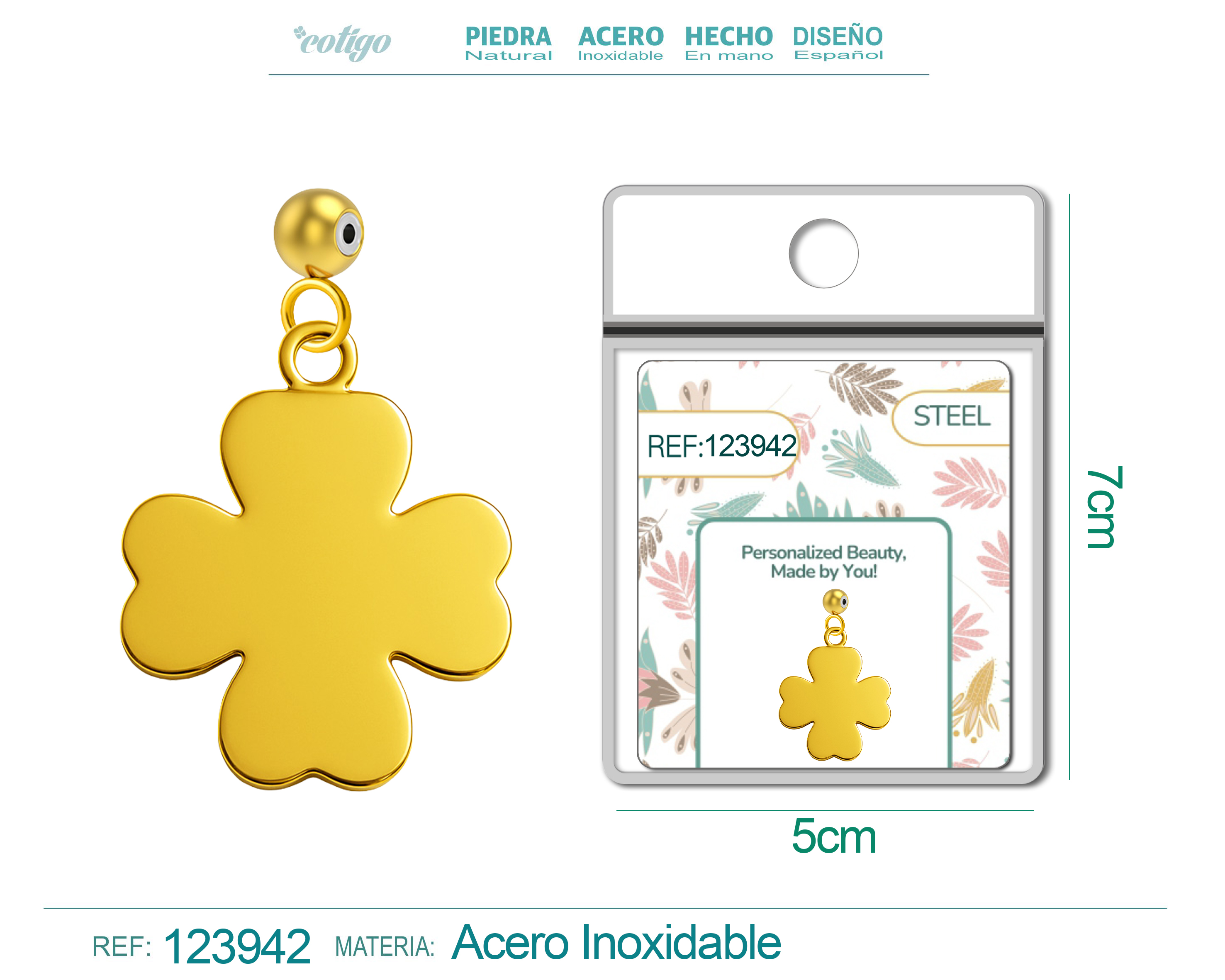 CHARM ACERO INOXIDABLE COLOR DORADO -CON BOLA DE GOMA