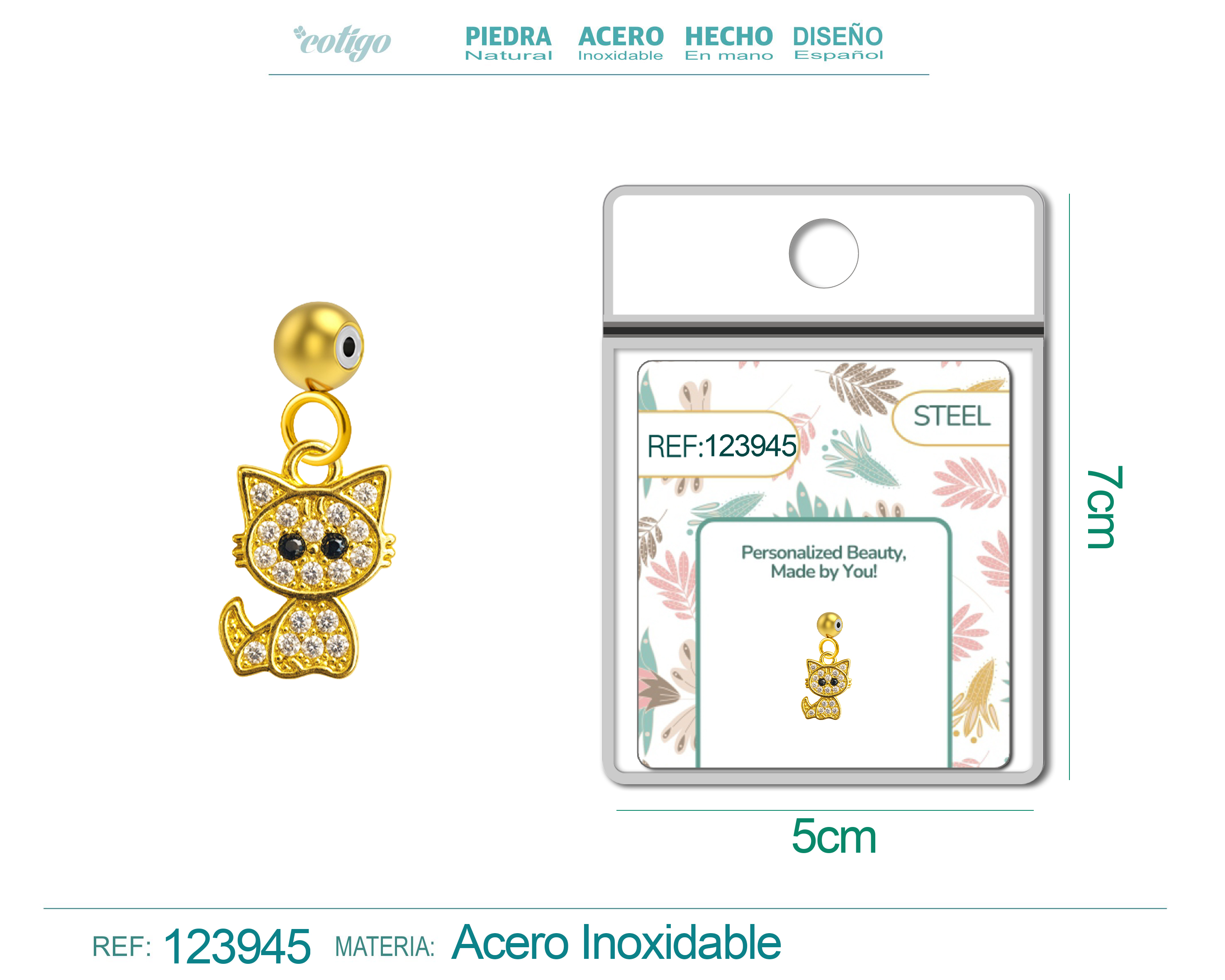 CHARM DE COBRE CHAPADO ORO 14K CON CIRCONITA-CON BOLA DE GOMA