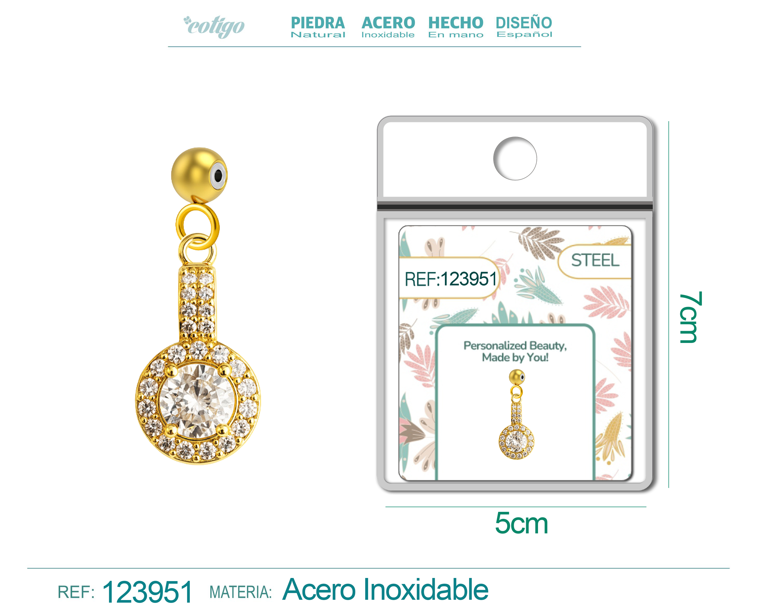 CHARM DE COBRE CHAPADO ORO 14K CON CIRCONITA-CON BOLA DE GOMA