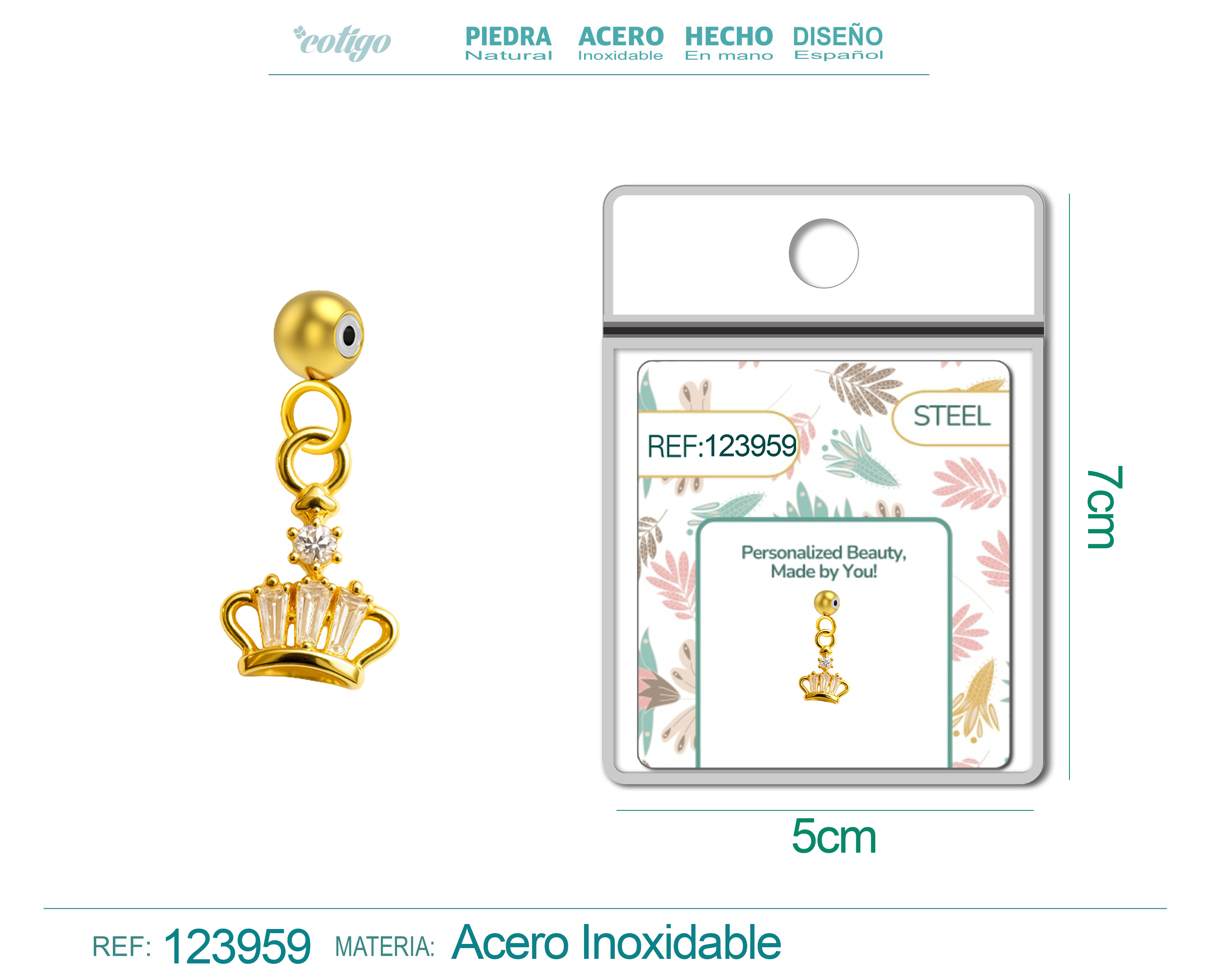 CHARM DE COBRE CHAPADO ORO 14K CON CIRCONITA-CON BOLA DE GOMA