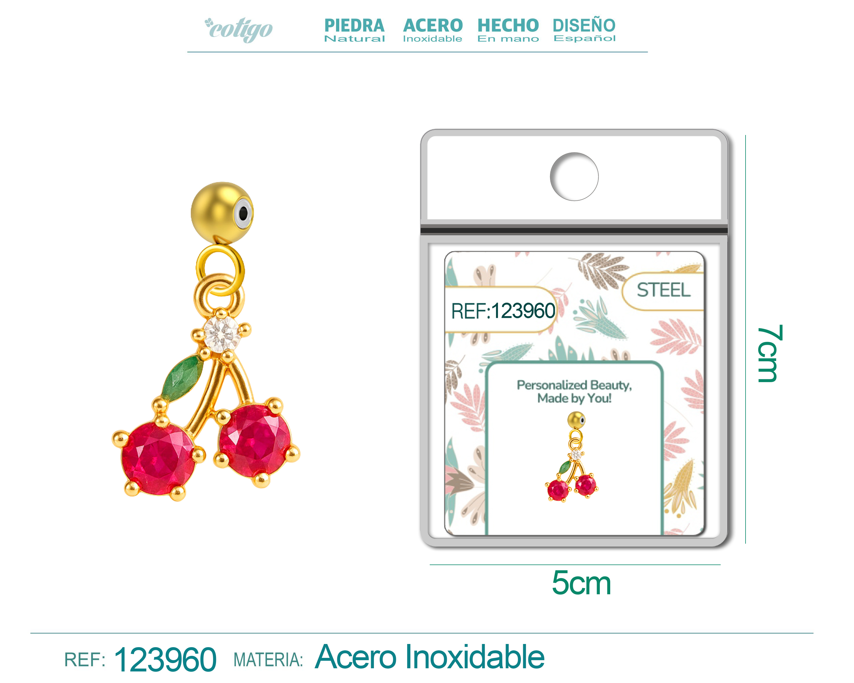 CHARM DE COBRE CHAPADO ORO 14K CON CIRCONITA-CON BOLA DE GOMA