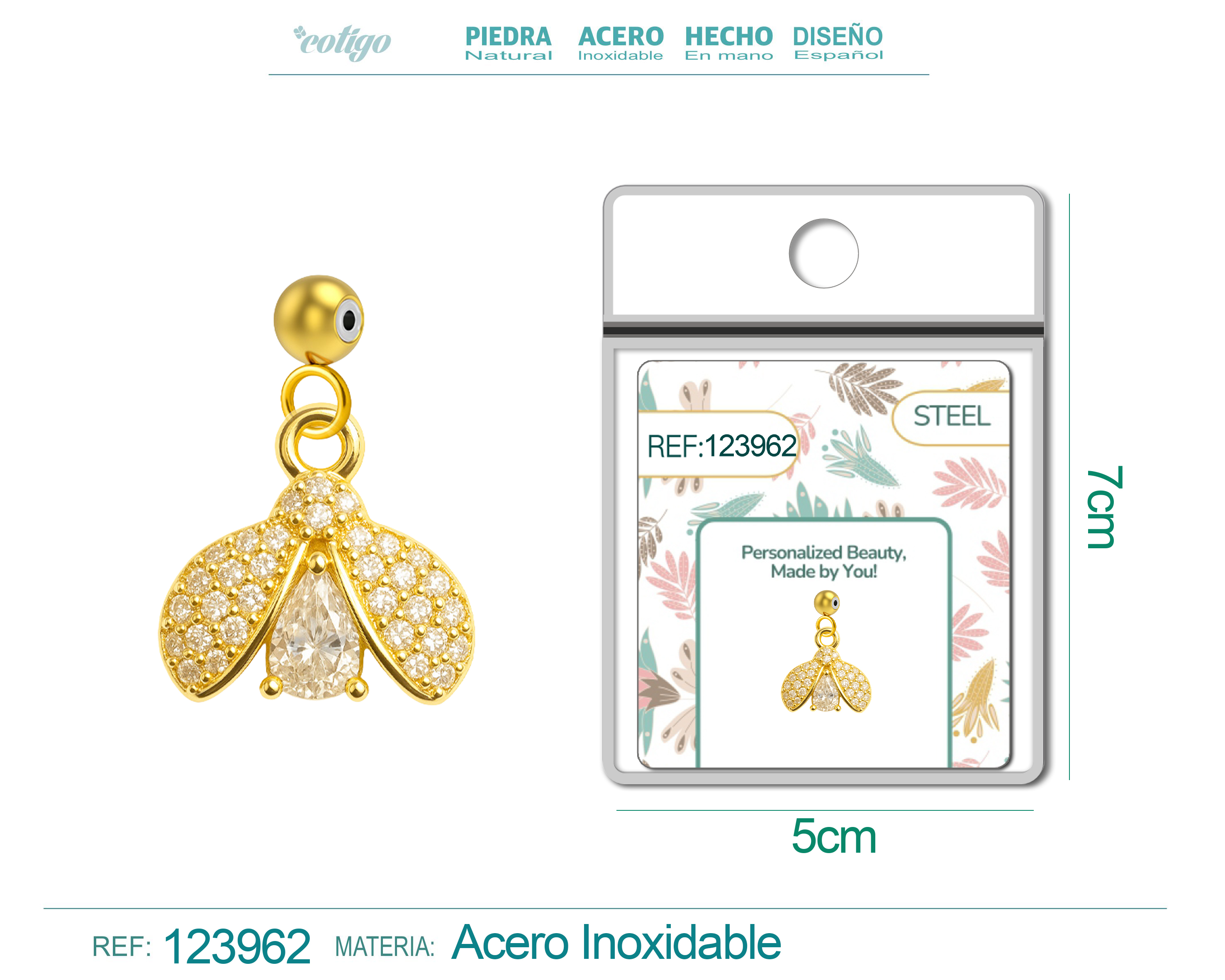 CHARM DE COBRE CHAPADO ORO 14K CON CIRCONITA-CON BOLA DE GOMA