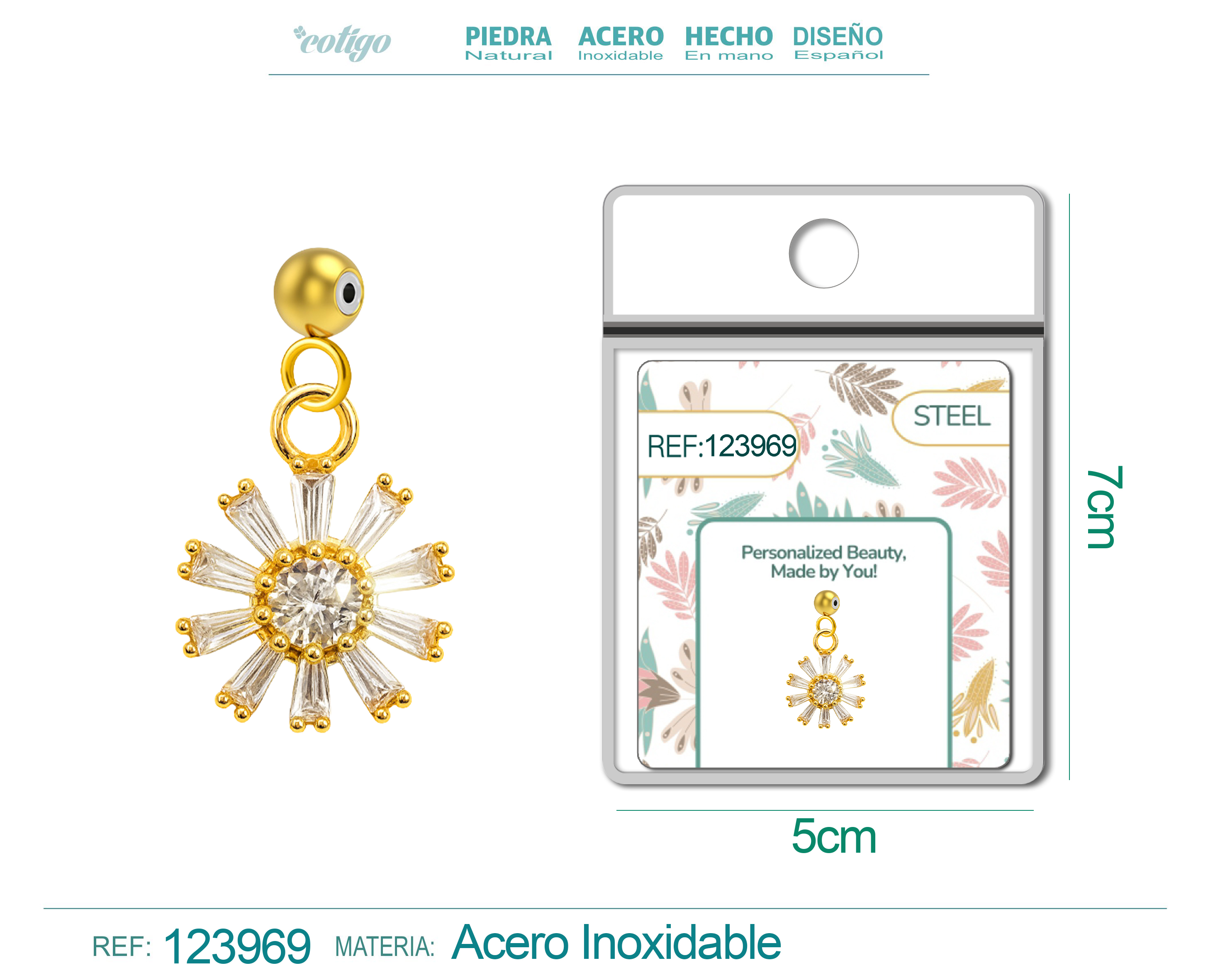 CHARM DE COBRE CHAPADO ORO 14K CON CIRCONITA-CON BOLA DE GOMA