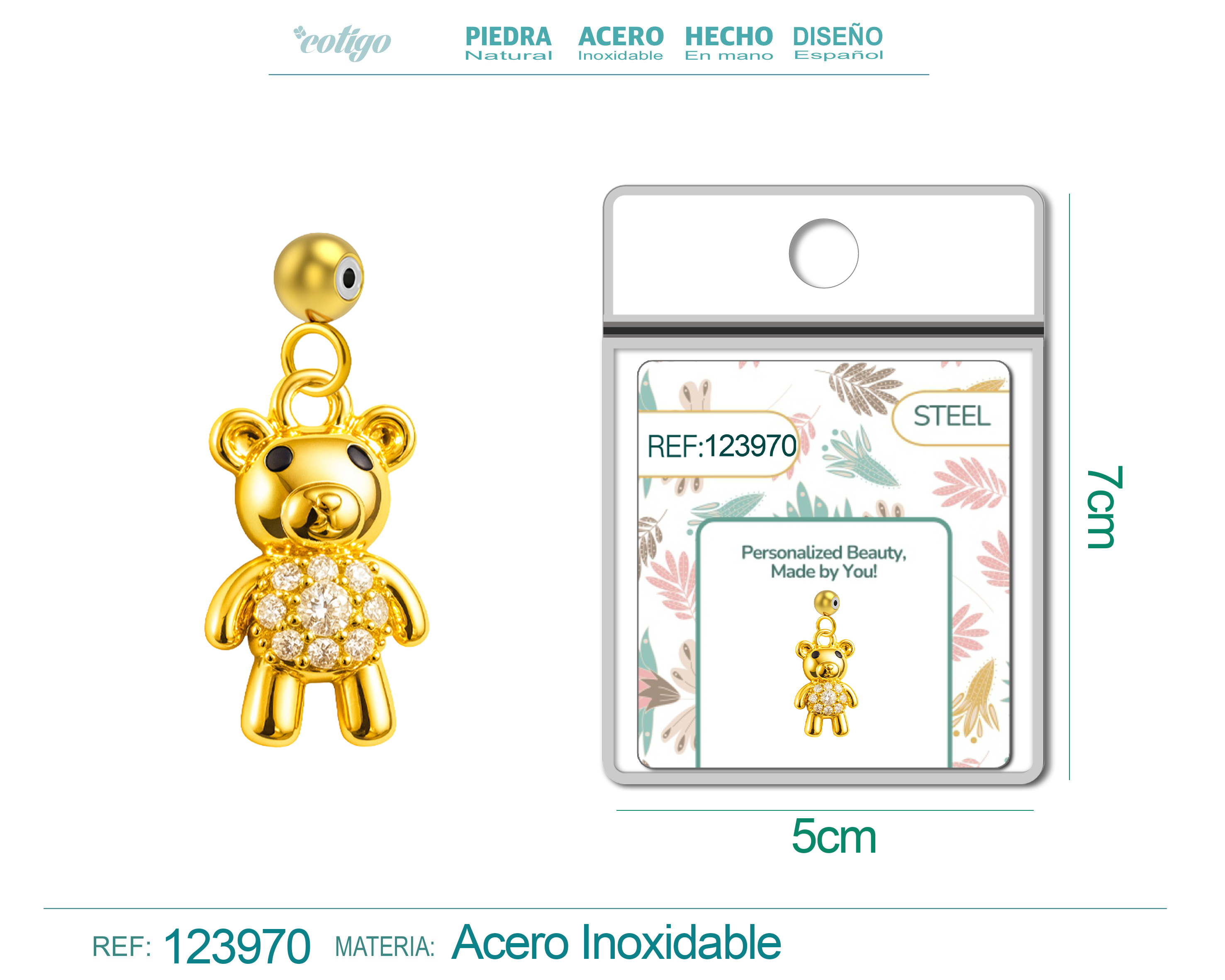 CHARM DE COBRE CHAPADO ORO 14K CON CIRCONITA-CON BOLA DE GOMA