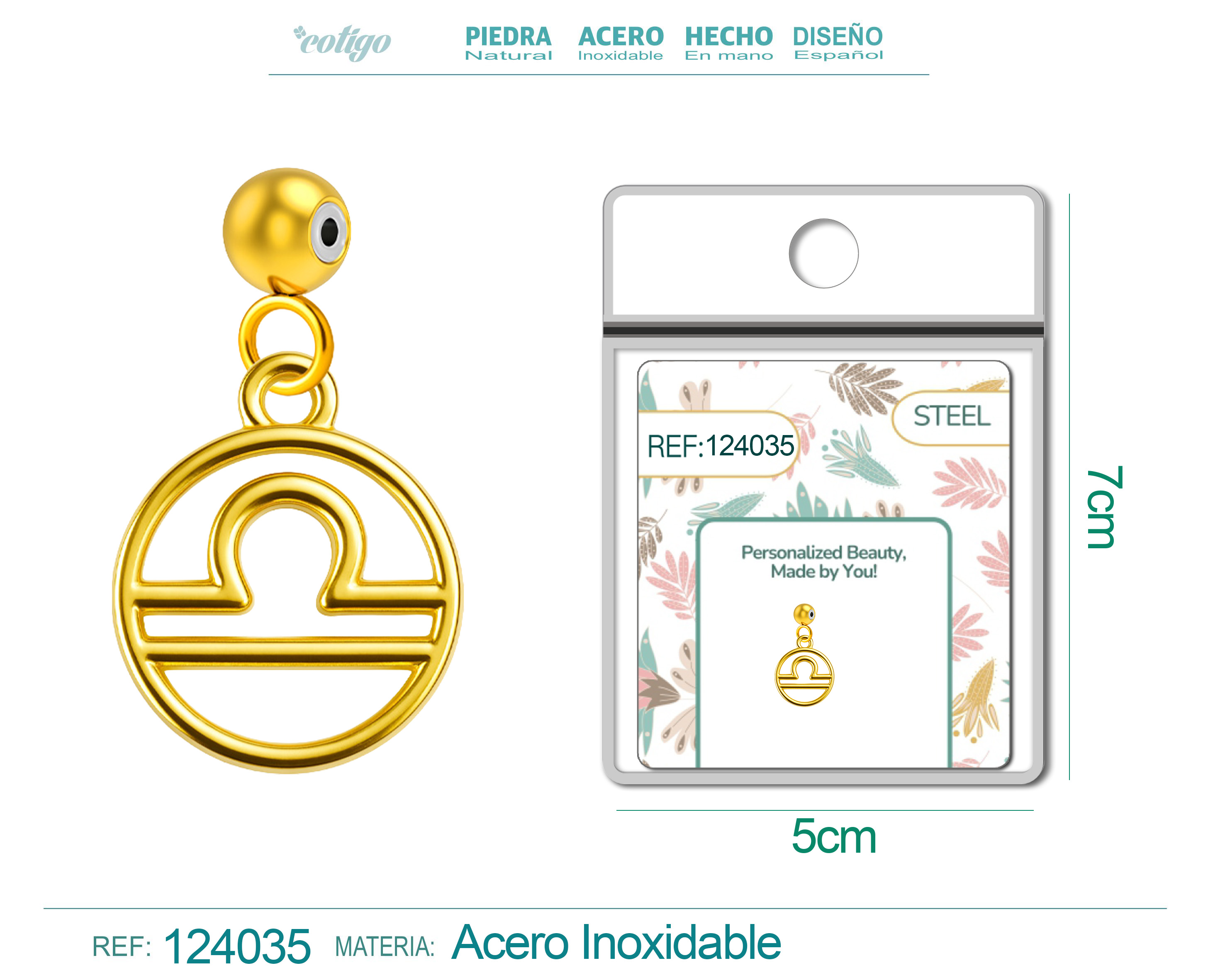 CHARM DE ZODÍACO BALANÇA ACERO COLOR DORADO-CON BOLA DE GOMA