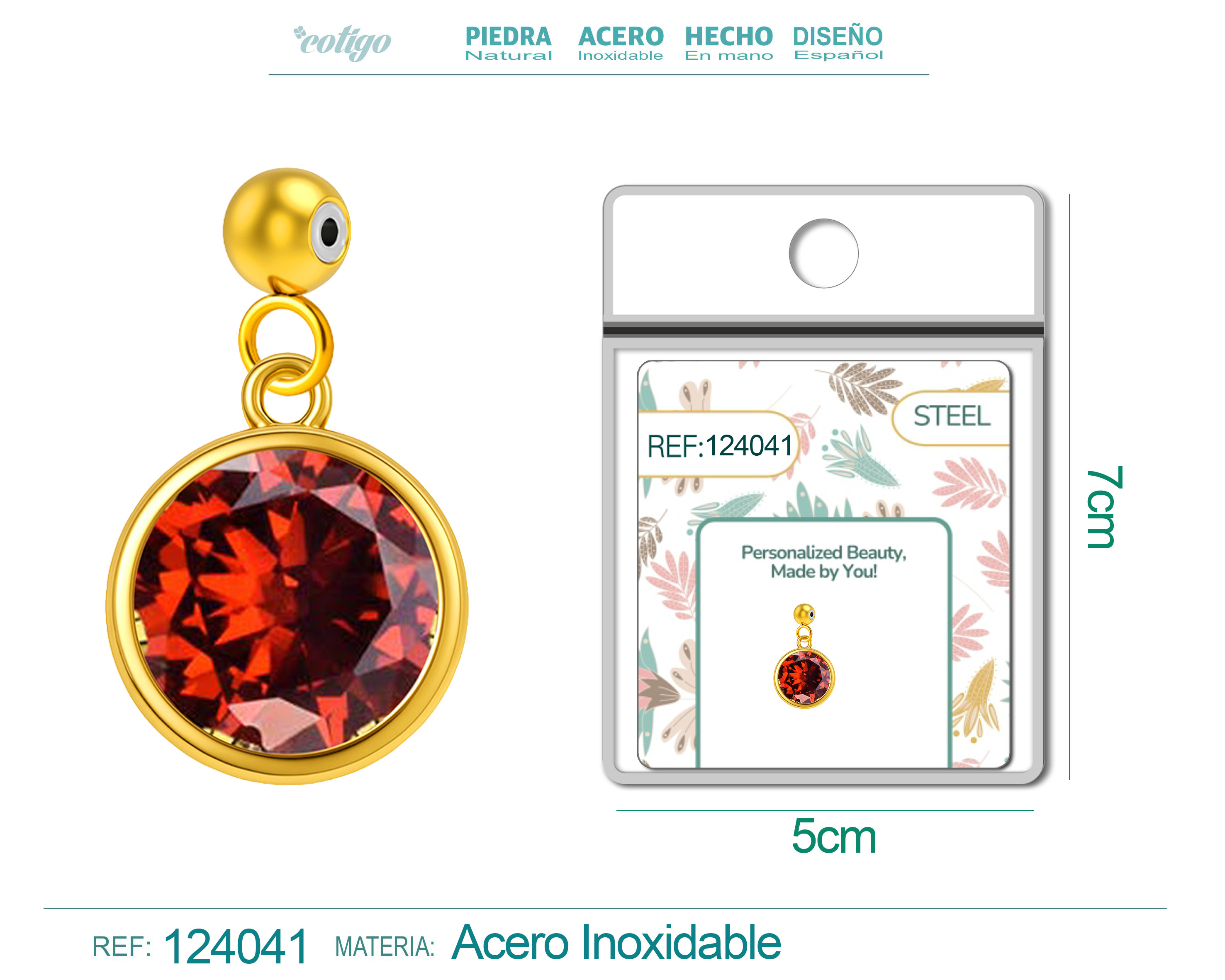 CHARM ACERO DORADO CON PIEDRA NACIMIENTO DE ENERO-CON BOLA DE GOMA