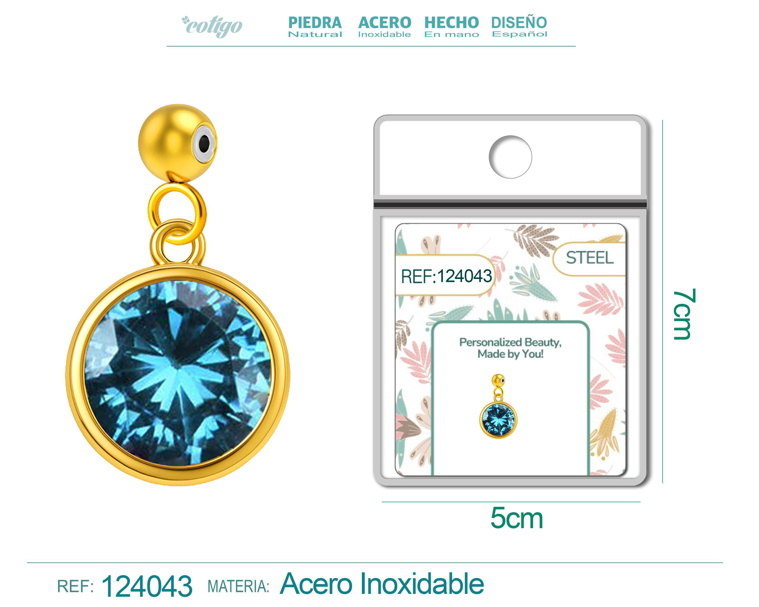 CHARM ACERO DORADO CON PIEDRA NACIMIENTO DE MARZO-CON BOLA DE GOMA
