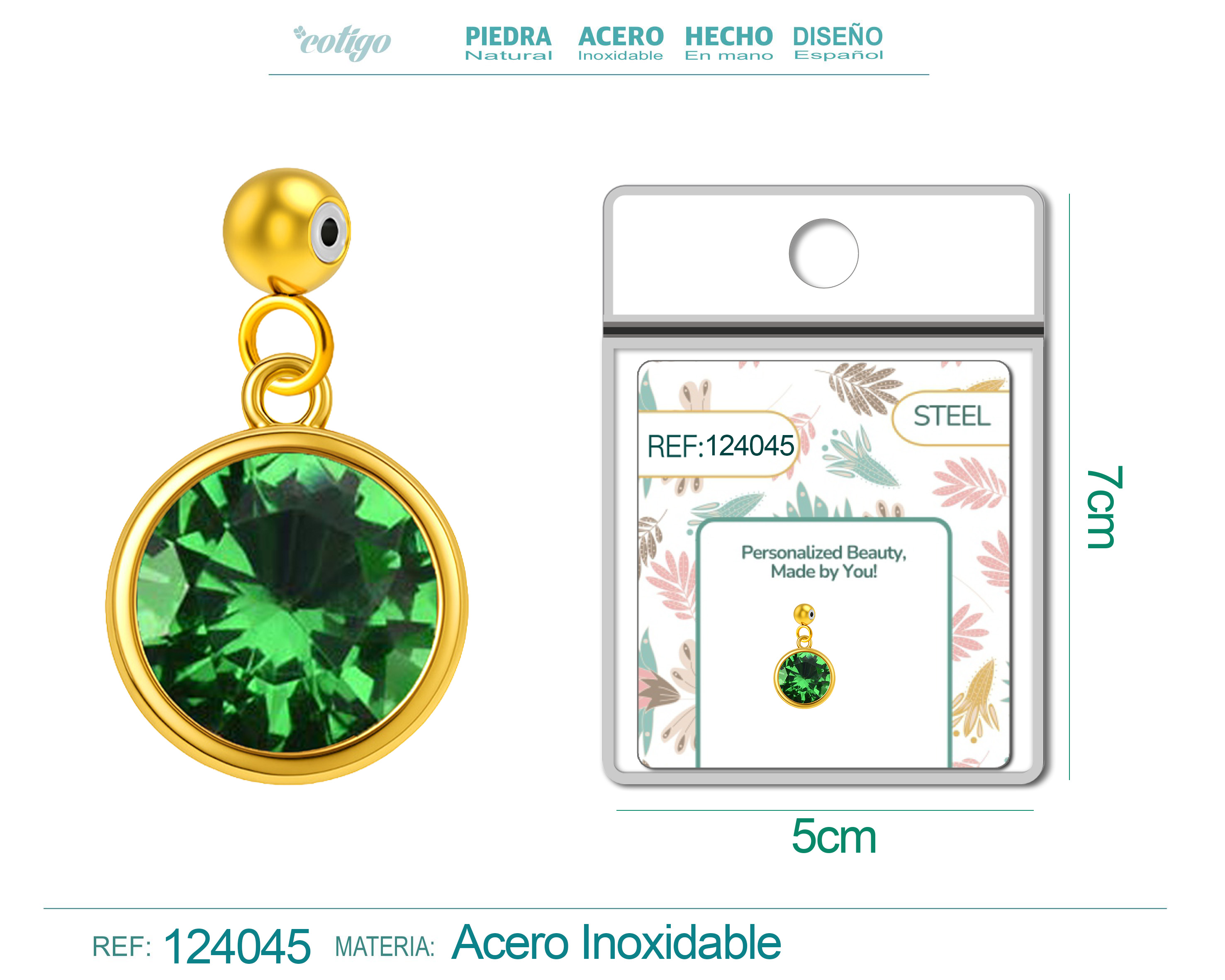 CHARM ACERO DORADO CON PIEDRA NACIMIENTO DE MAYO-CON BOLA DE GOMA