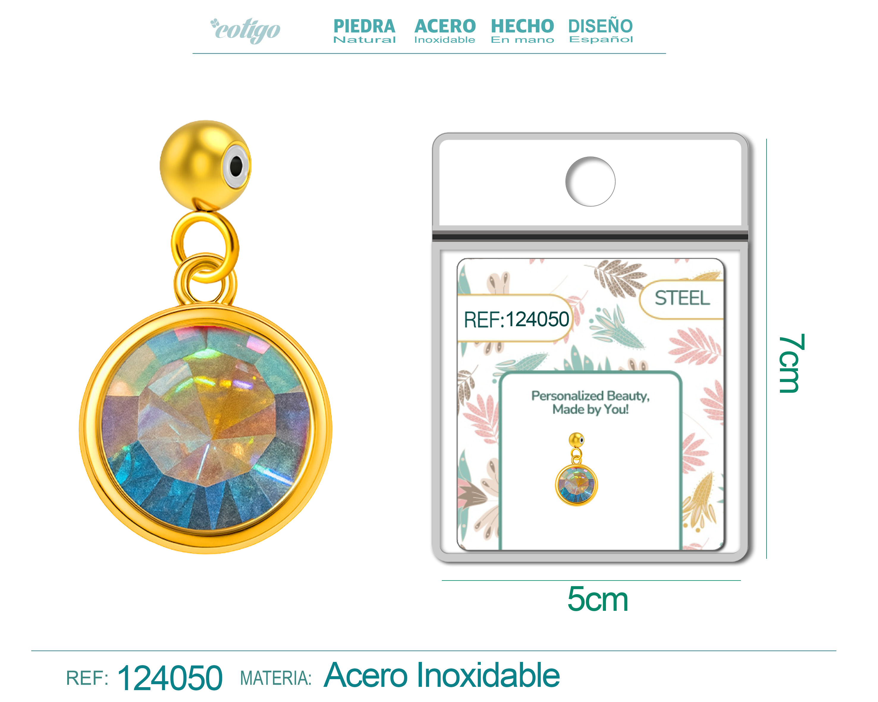 CHARM ACERO DORADO CON PIEDRA NACIMIENTO DE OCTUBRE-CON BOLA DE GOMA