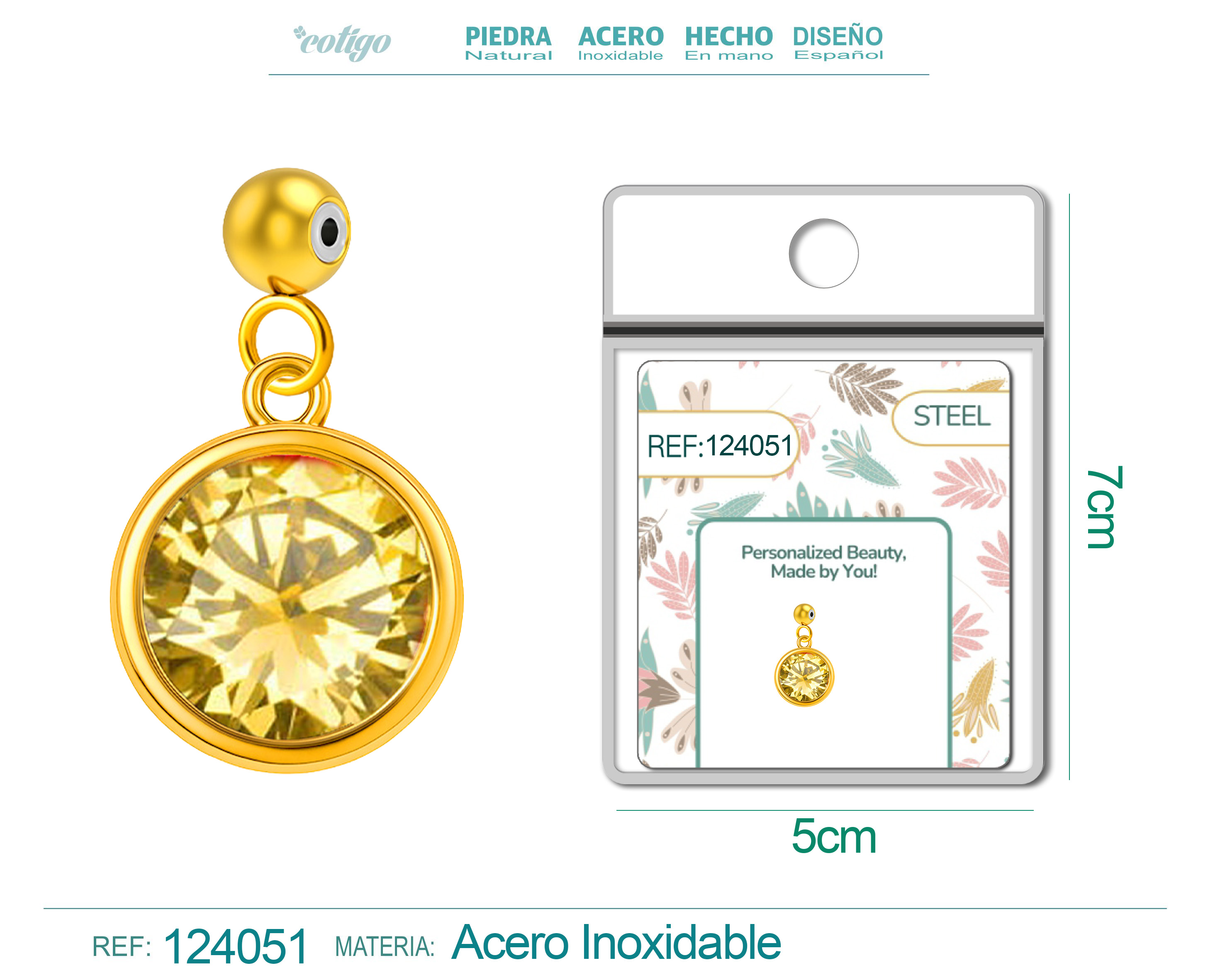 CHARM ACERO DORADO CON PIEDRA NACIMIENTO DE NOVIEMBRE-CON BOLA DE GOMA