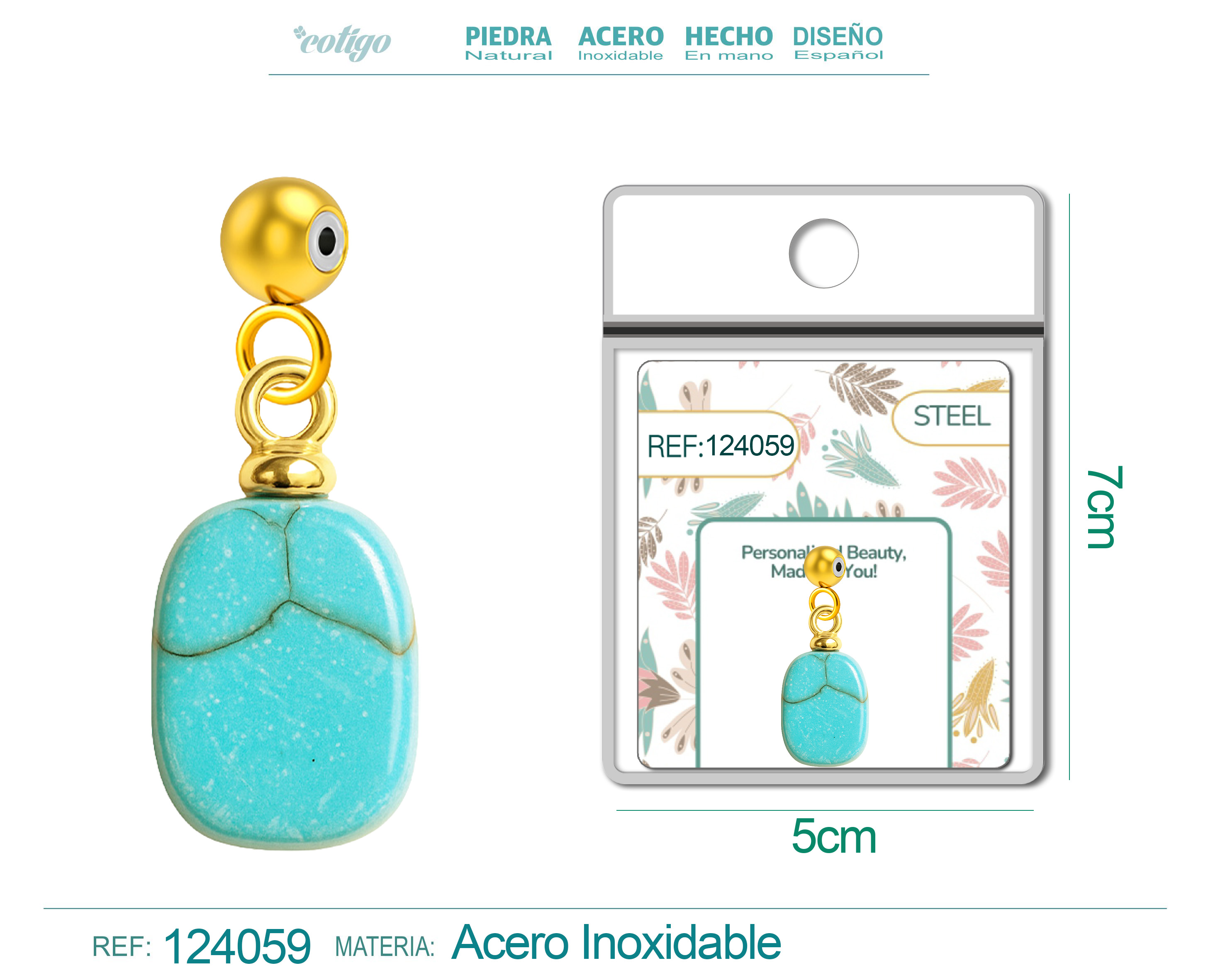 CHARM ACERO DORADO CHAPADO ORO 14 K-CON BOLA DE GOMA