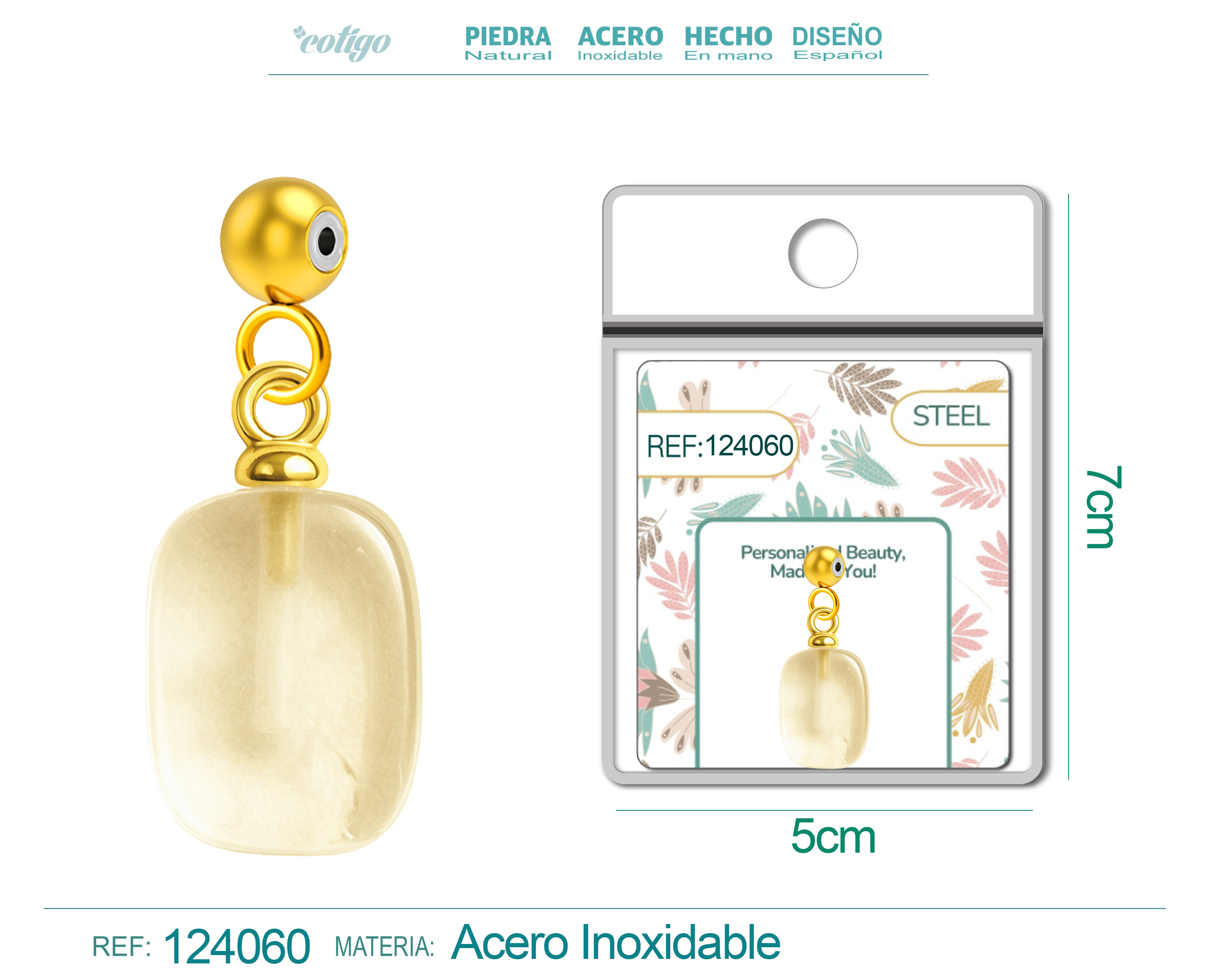 CHARM ACERO DORADO CHAPADO ORO 14 K-CON BOLA DE GOMA