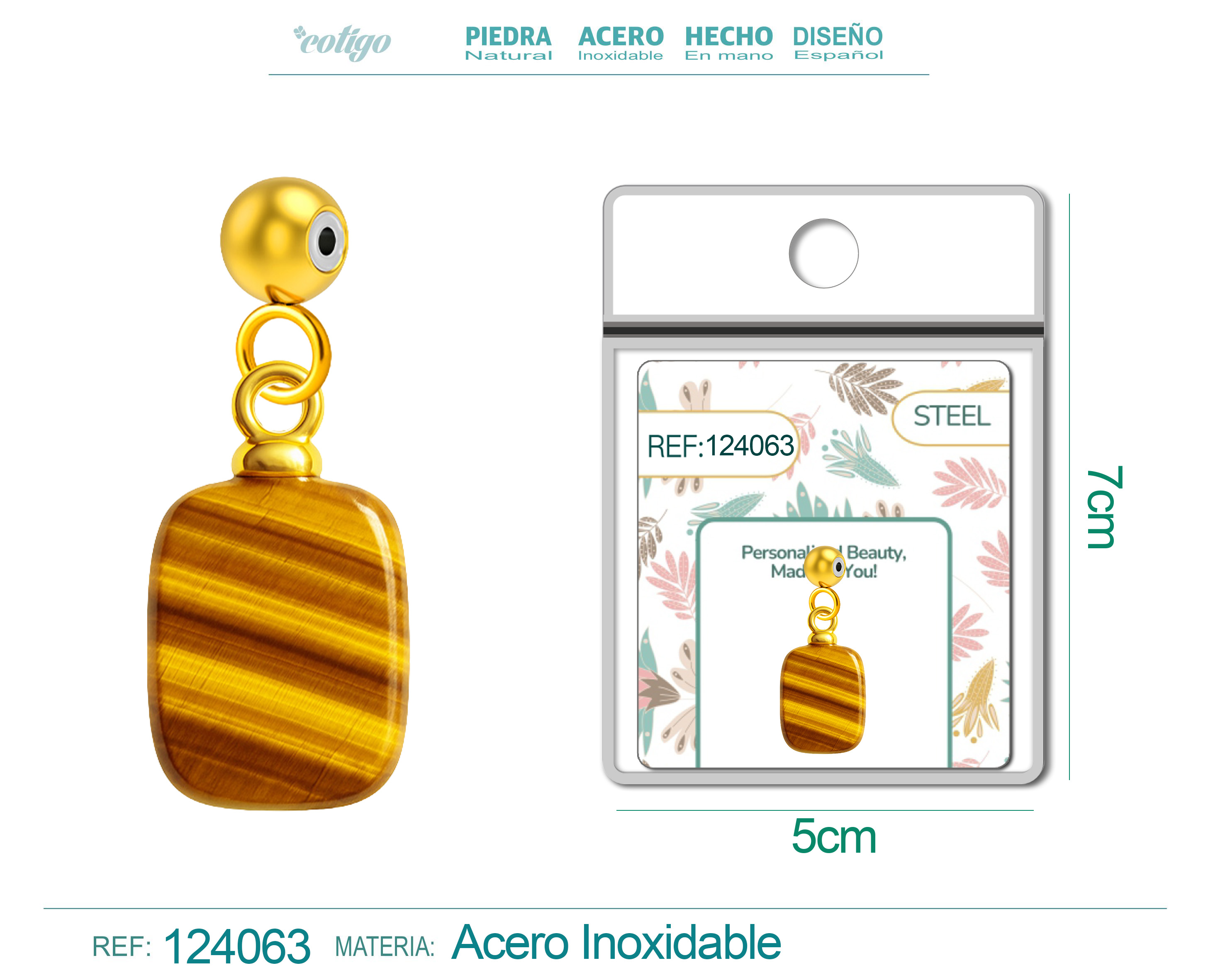 CHARM ACERO DORADO CHAPADO ORO 14 K-CON BOLA DE GOMA