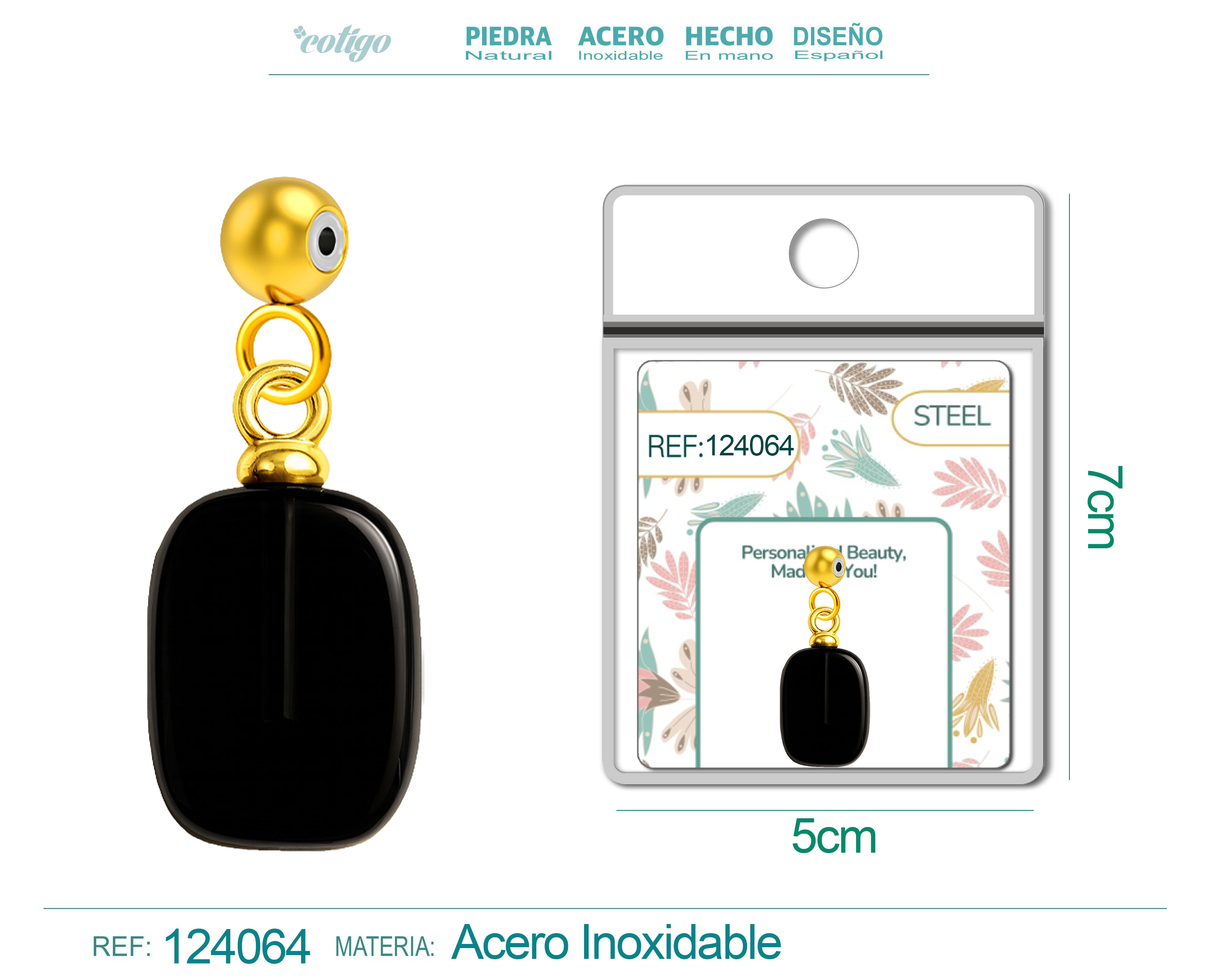 CHARM ACERO DORADO CHAPADO ORO 14 K-CON BOLA DE GOMA