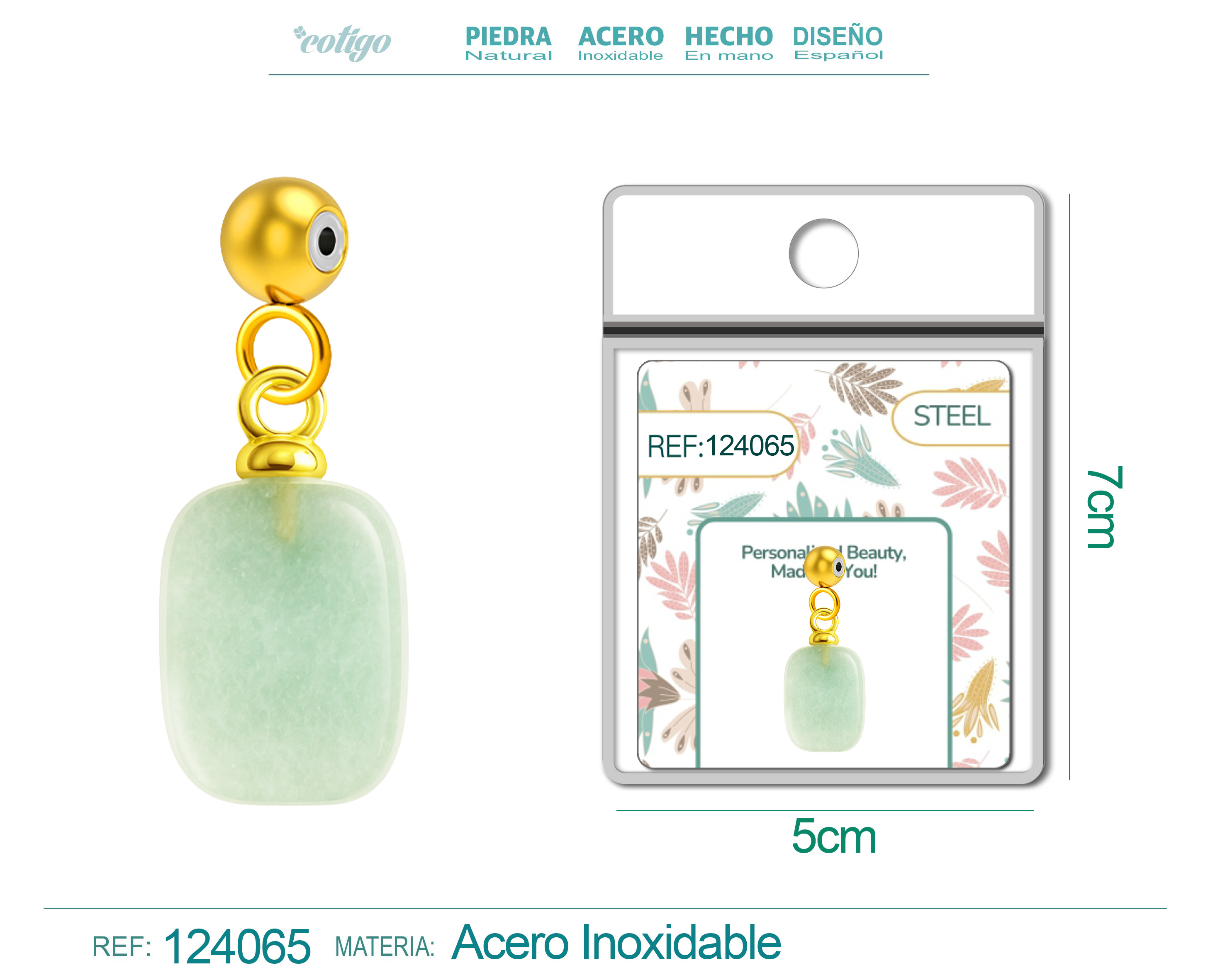 CHARM ACERO DORADO CHAPADO ORO 14 K-CON BOLA DE GOMA