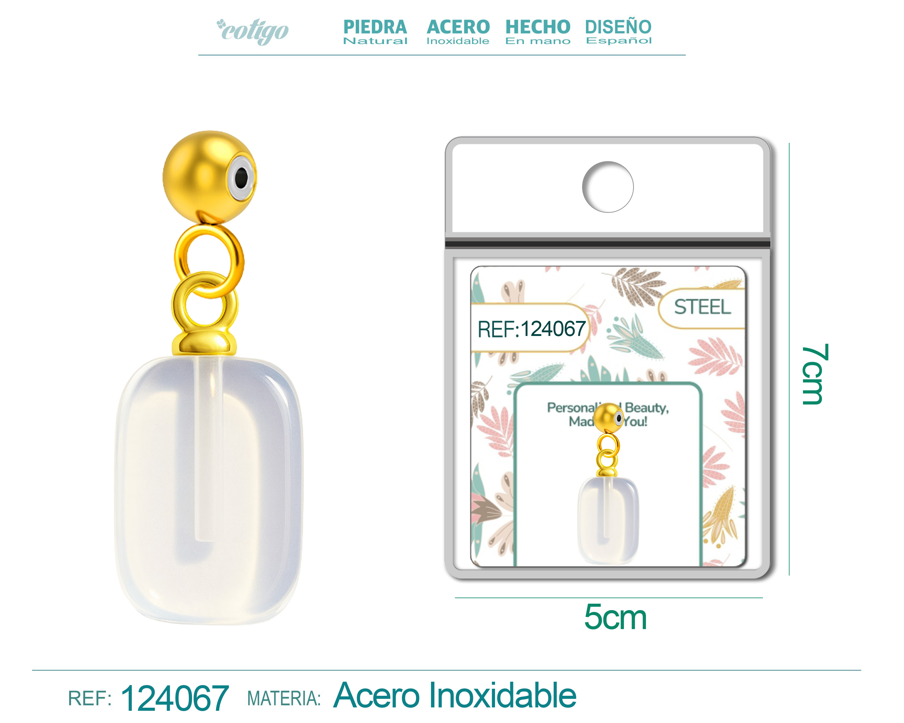 CHARM ACERO DORADO CHAPADO ORO 14 K-CON BOLA DE GOMA