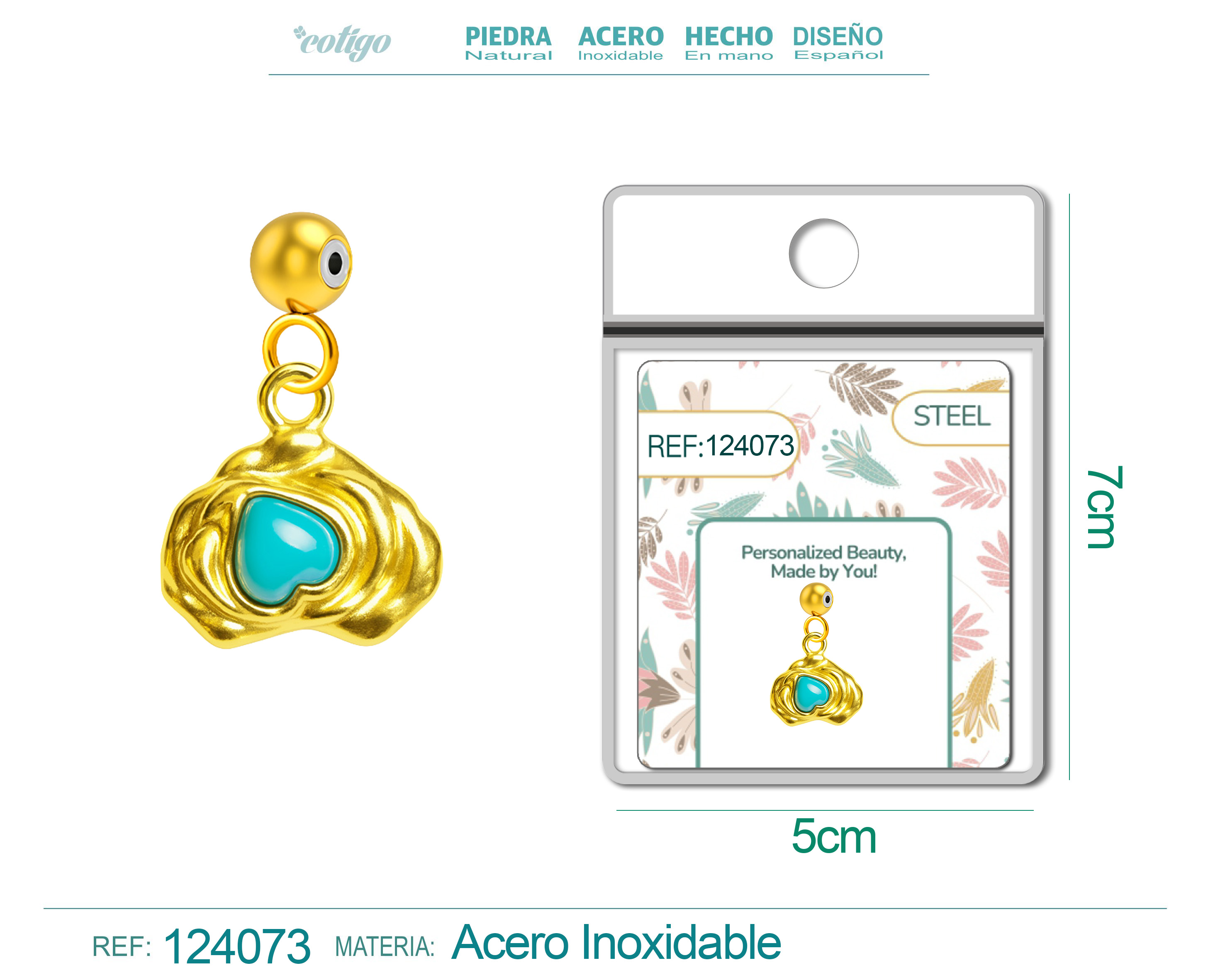CHARM ACERO DORADO CHAPADO ORO 14 K-CON BOLA DE GOMA