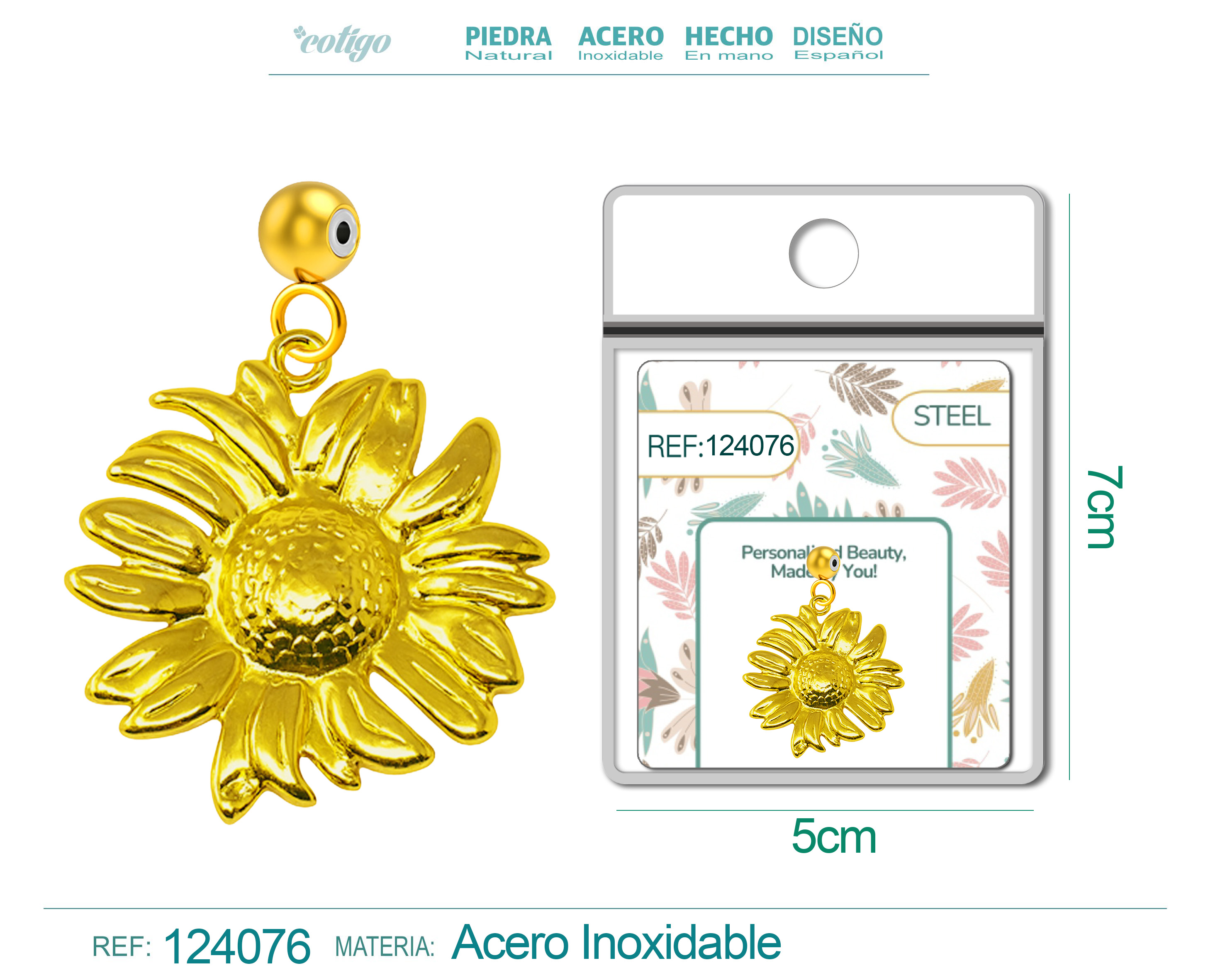 CHARM ACERO DORADO CHAPADO ORO 14 K-CON BOLA DE GOMA
